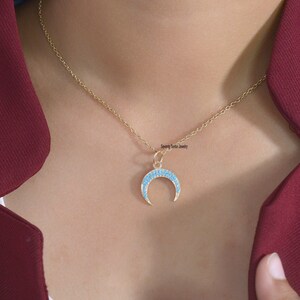 925 Silver Diamond Crescent Moon Pendant, Diamond Half Moon Pendant, Diamond Double Horn Pendant, Horn Moon Pendant, Horn Pendant