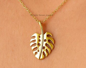 14K Gold Plated Monstera Leaf Necklace, Deliciosa Pendant