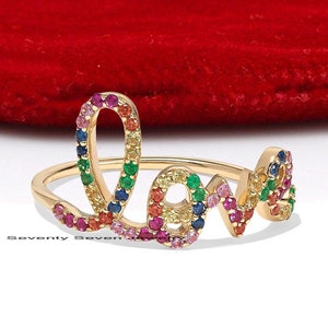 Liebesdiamantring, 925er Silberdiamantring, minimalistischer Liebesring, zierlicher Ringschmuck, Liebesring, Script-Liebesring, Buchstaben-