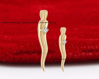 14k Gold Cornicello Horn Pendant: Italian Diamond Amulet
