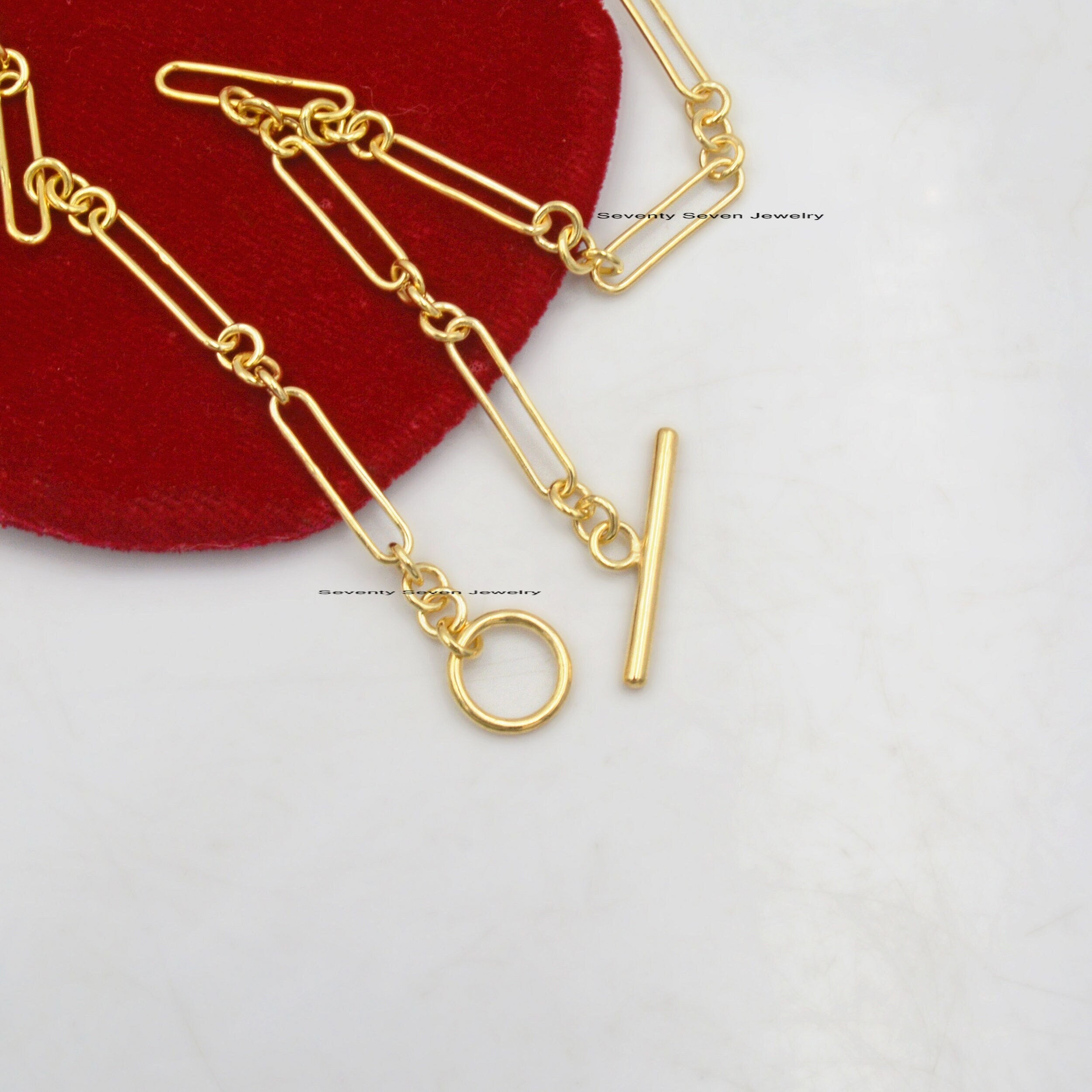 Sterling Silver Trombone Link Albert Chain - Adjustable Paperclip Necklace - View 4 - Seventy Seven Jewelry | SKU: SSG14-SLYG