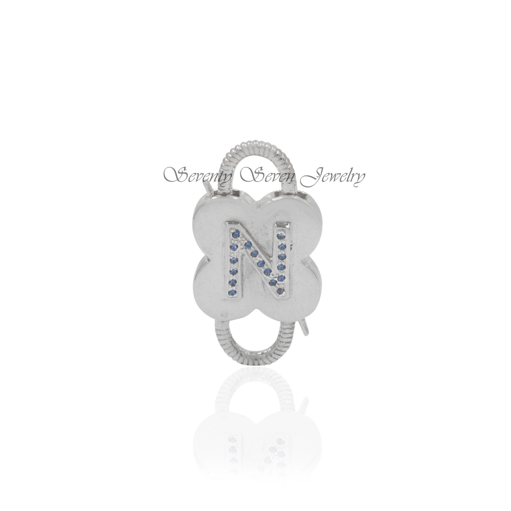 925 Silver Diamond Initial Padlock Necklace: Personalized Letter Gemstone Pendant - View 3 - Seventy Seven Jewelry | SKU: SSM 925 Silver Diamond Initial Padlock Necklace: Personalized Letter Gemstone Pendant - View 3 - Seventy Seven Jewelry | SKU: SSM