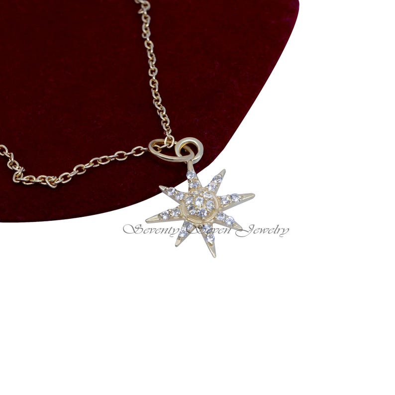 925 Silber Diamant Starburst Anhänger, Starburst Anhänger Halskette, Diamant-Stern-Anhänger, Pave Starburst Halskette, Weihnachtsschmuck Bild 1