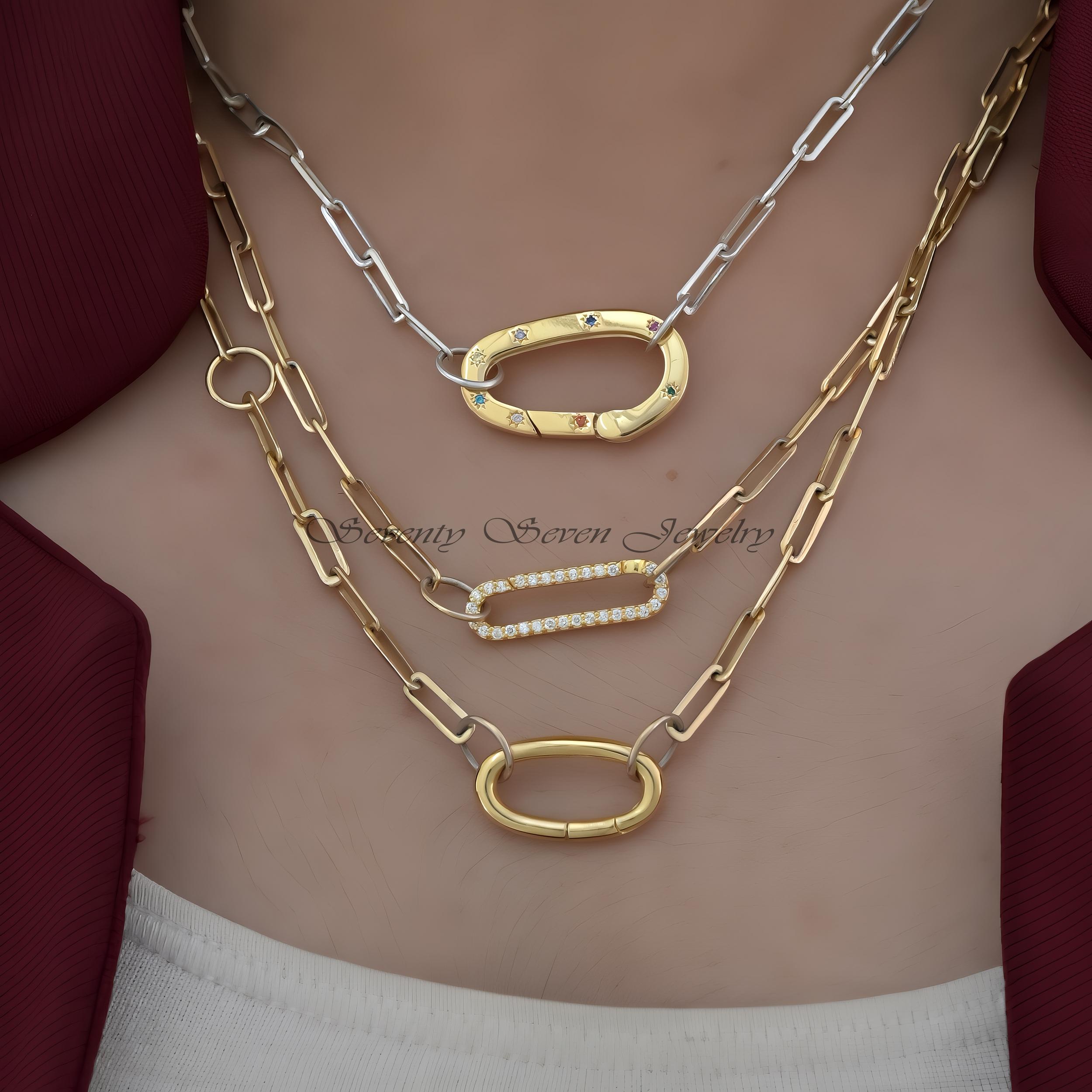 14k Gold Oval Charm Holder: Enhancer Link Lock (20x10 MM) - View 2 - Seventy Seven Jewelry | SKU: SSMJH75-14KYG-20265 14k Gold Oval Charm Holder: Enhancer Link Lock (20x10 MM) - View 2 - Seventy Seven Jewelry | SKU: SSMJH75-14KYG-20265