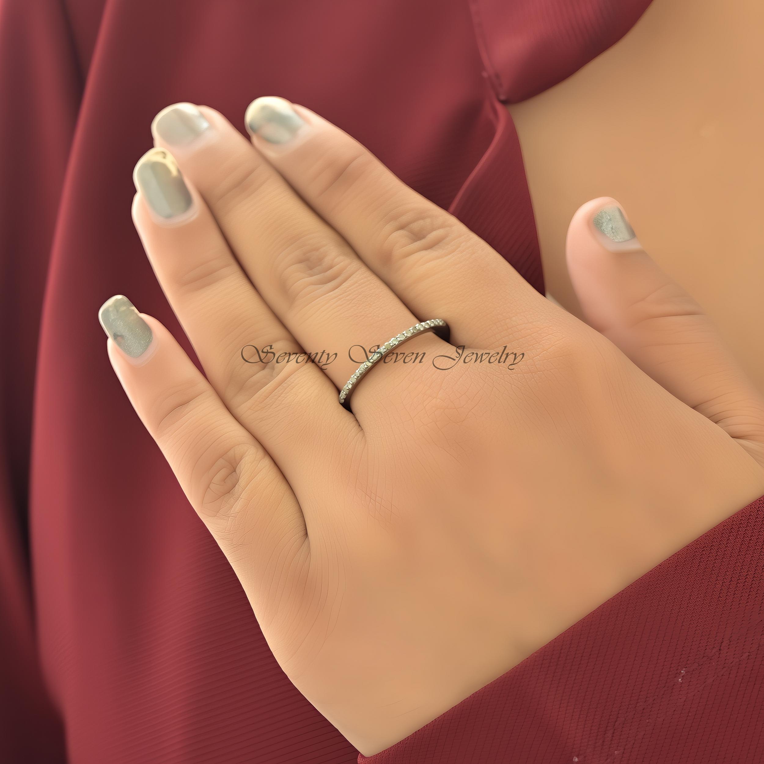 925 Silver Diamond Eternity Band Ring: Minimalist Stacking - View 3 - Seventy Seven Jewelry | SKU: SSMJR389-SLRHDI-2026 925 Silver Diamond Eternity Band Ring: Minimalist Stacking - View 3 - Seventy Seven Jewelry | SKU: SSMJR389-SLRHDI-2026