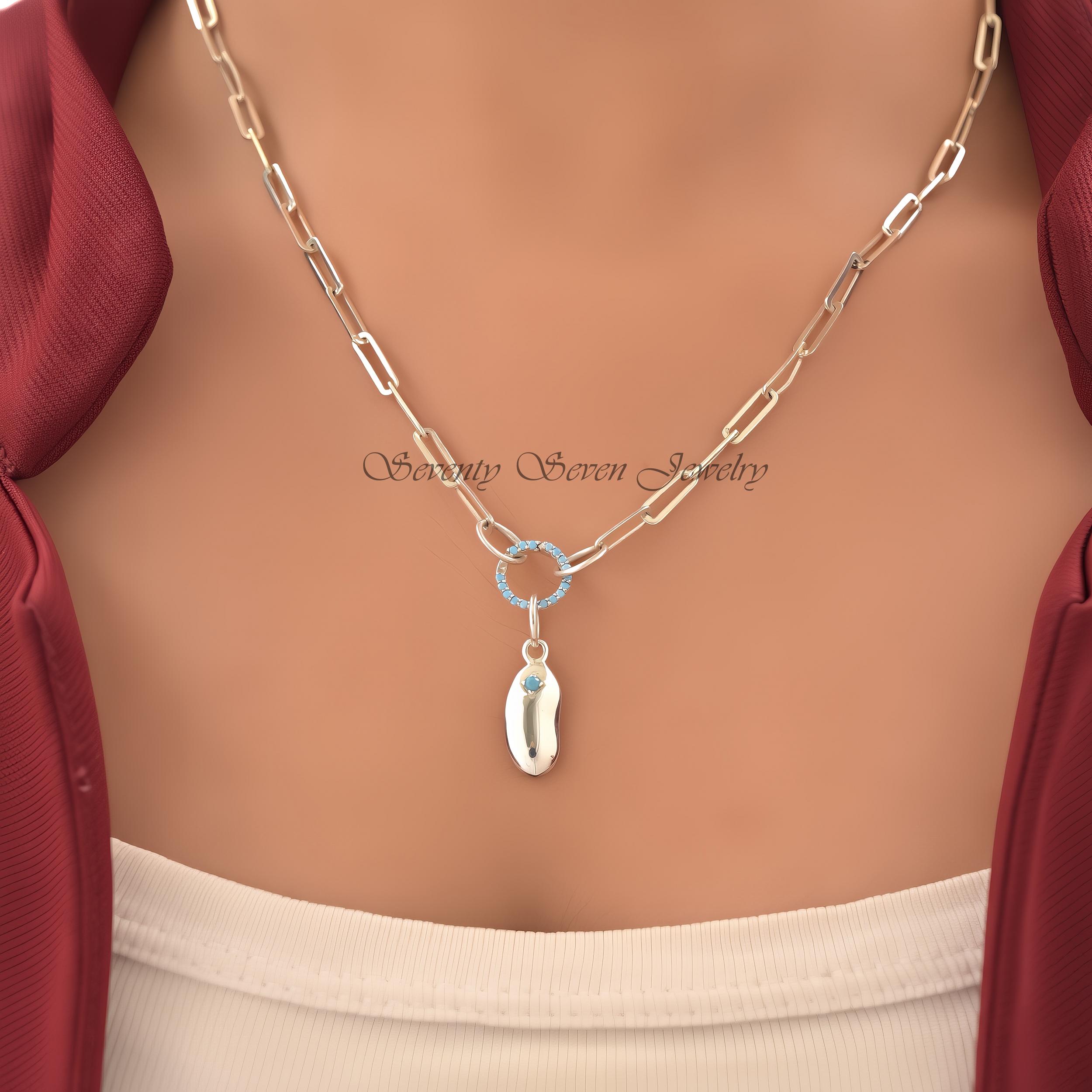 Sterling Silver Kidney Bean Pendant: Turquoise Charm Holder - View 2 - Seventy Seven Jewelry | SKU: SSMJP426-SLYGTQ-2026,SSMJ Sterling Silver Kidney Bean Pendant: Turquoise Charm Holder - View 2 - Seventy Seven Jewelry | SKU: SSMJP426-SLYGTQ-2026,SSMJ