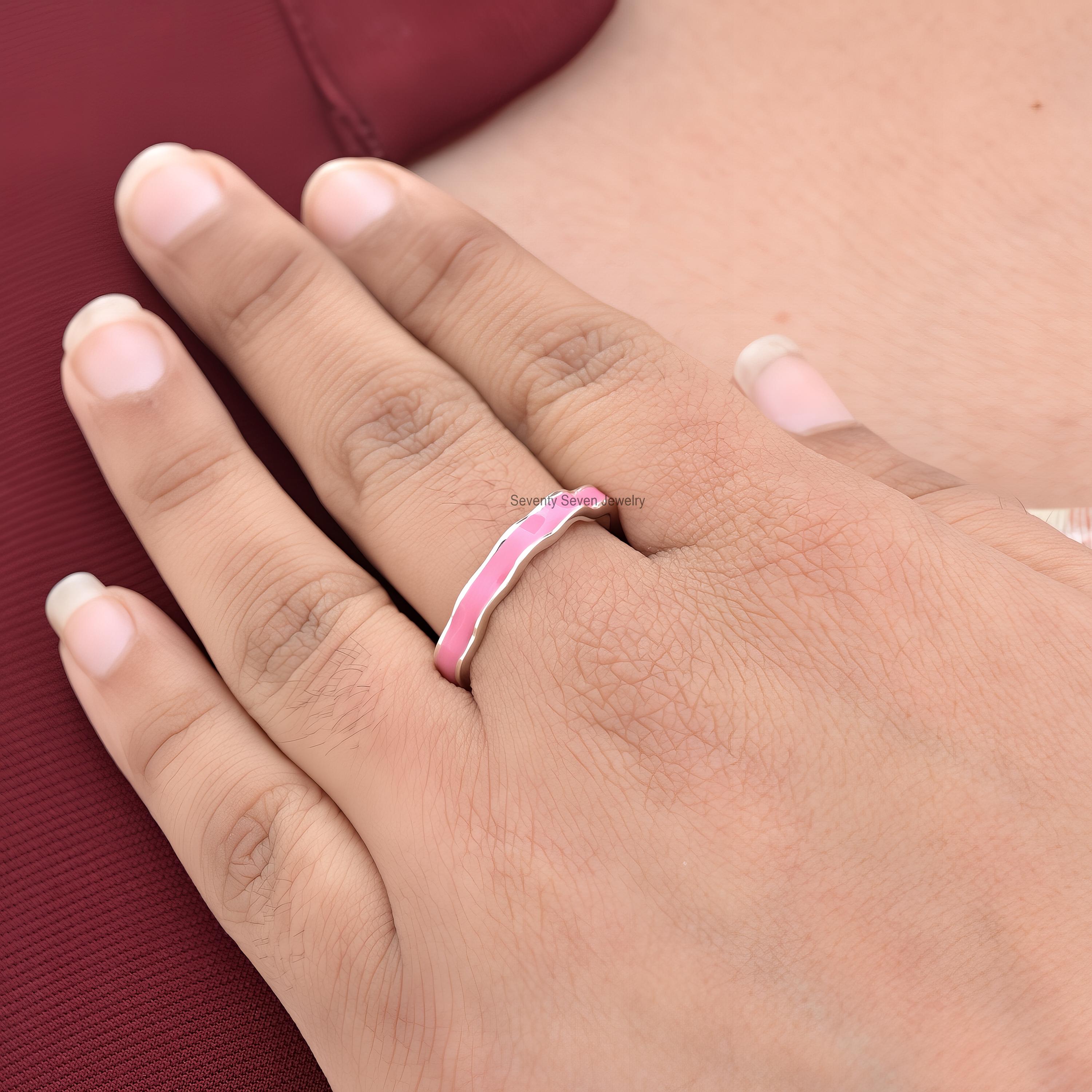 925 Silver Enamel Band Ring: Colorful Stacking Jewelry - View 3 - Seventy Seven Jewelry | SKU: SSMJR977-SLNSELPR-US-8-2026