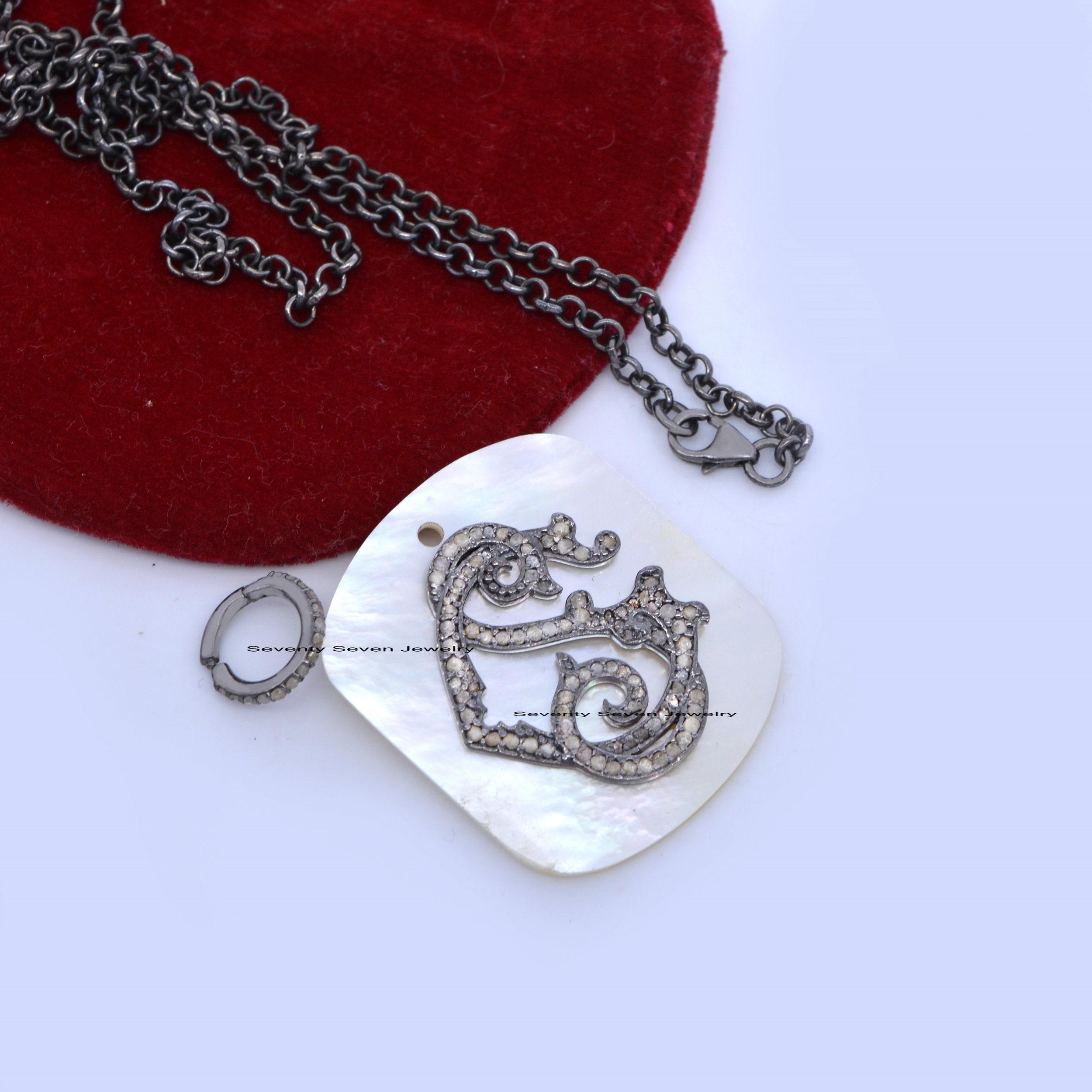 925 Silver Monogram Dog Tag Pendant: Mother of Pearl Initial Necklace - View 2 - Seventy Seven Jewelry | SKU: SSMJP631-SLRHMO 925 Silver Monogram Dog Tag Pendant: Mother of Pearl Initial Necklace - View 2 - Seventy Seven Jewelry | SKU: SSMJP631-SLRHMO