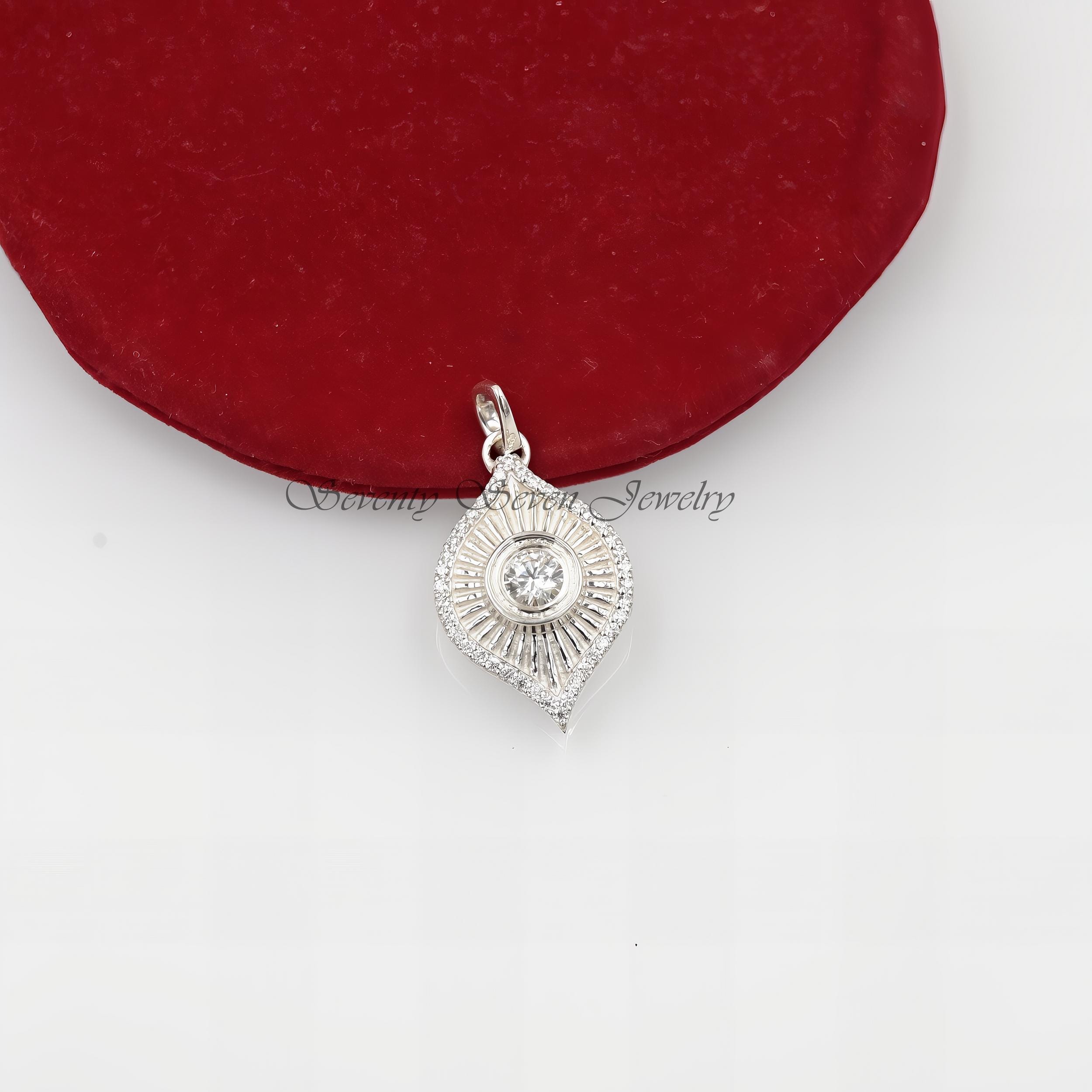 14K Gold Moissanite Evil Eye Pendant: Fluted Protection Charm - View 4 - Seventy Seven Jewelry | SKU: SSMJP2510-SLYGMN-1\2026
