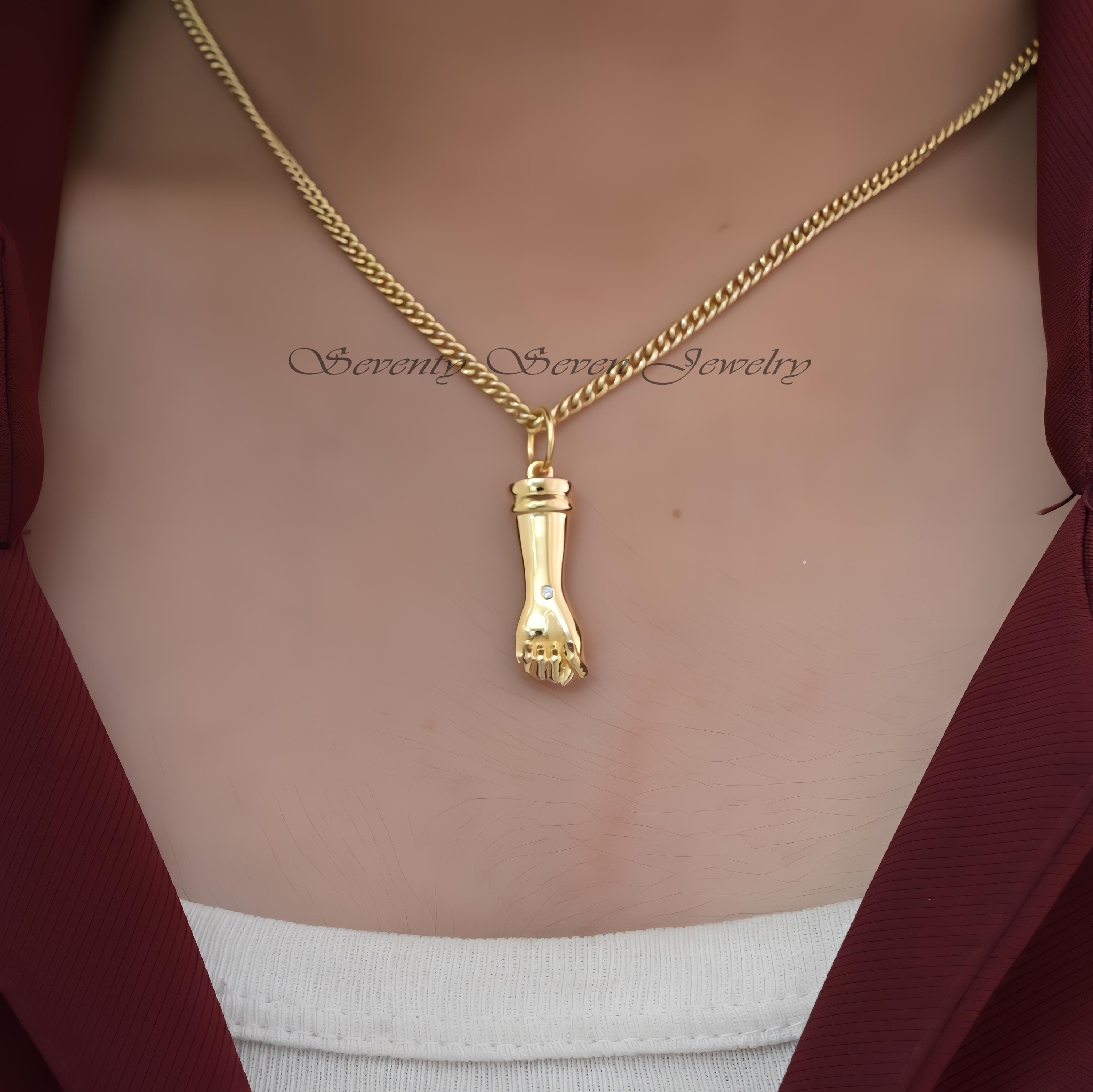 Diamond Figa Hand Pendant: 925 Silver Gold Vermeil Charm - View 2 - Seventy Seven Jewelry | SKU: SSMJP62-SLYGDI-2026 Diamond Figa Hand Pendant: 925 Silver Gold Vermeil Charm - View 2 - Seventy Seven Jewelry | SKU: SSMJP62-SLYGDI-2026