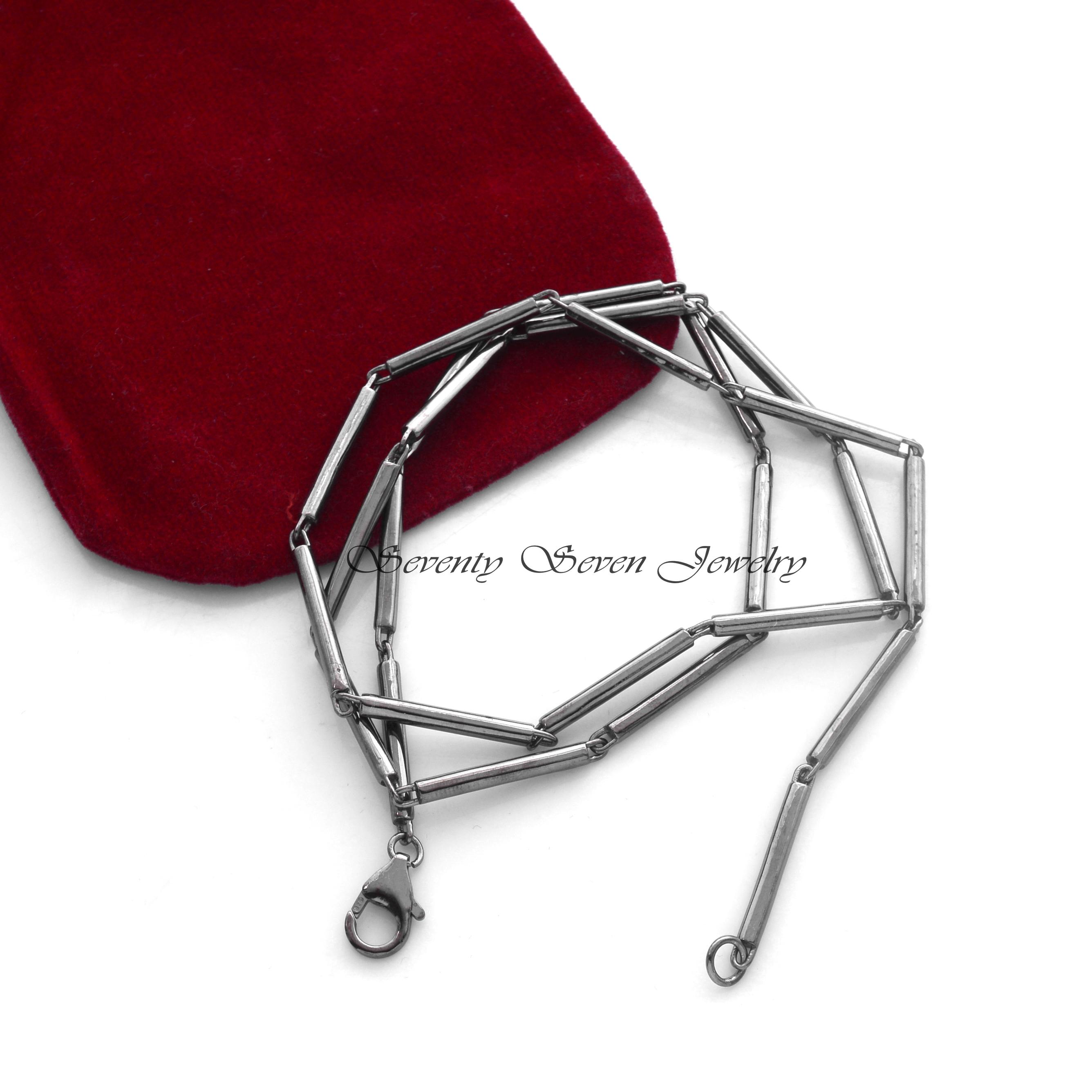 925 Silver Tube Bar Link Chain Necklace with Lobster Lock - View 4 - Seventy Seven Jewelry | SKU: SSG18-SLRH-3.M-24I-V 925 Silver Tube Bar Link Chain Necklace with Lobster Lock - View 4 - Seventy Seven Jewelry | SKU: SSG18-SLRH-3.M-24I-V