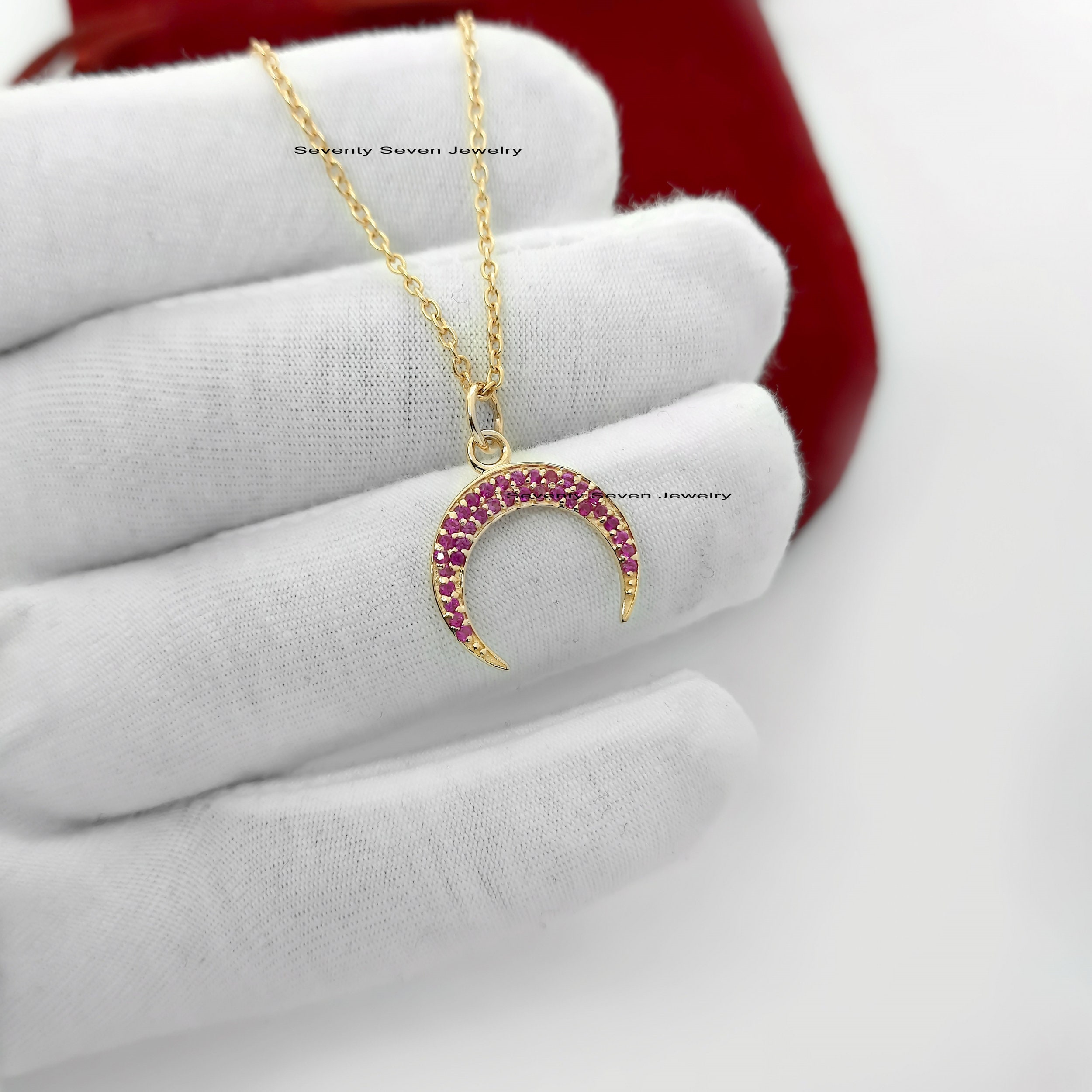 14k Gold Crescent Moon Pendant - View 6 - Seventy Seven Jewelry | SKU: SSMJP462-14KYGDI-2026 14k Gold Crescent Moon Pendant - View 6 - Seventy Seven Jewelry | SKU: SSMJP462-14KYGDI-2026