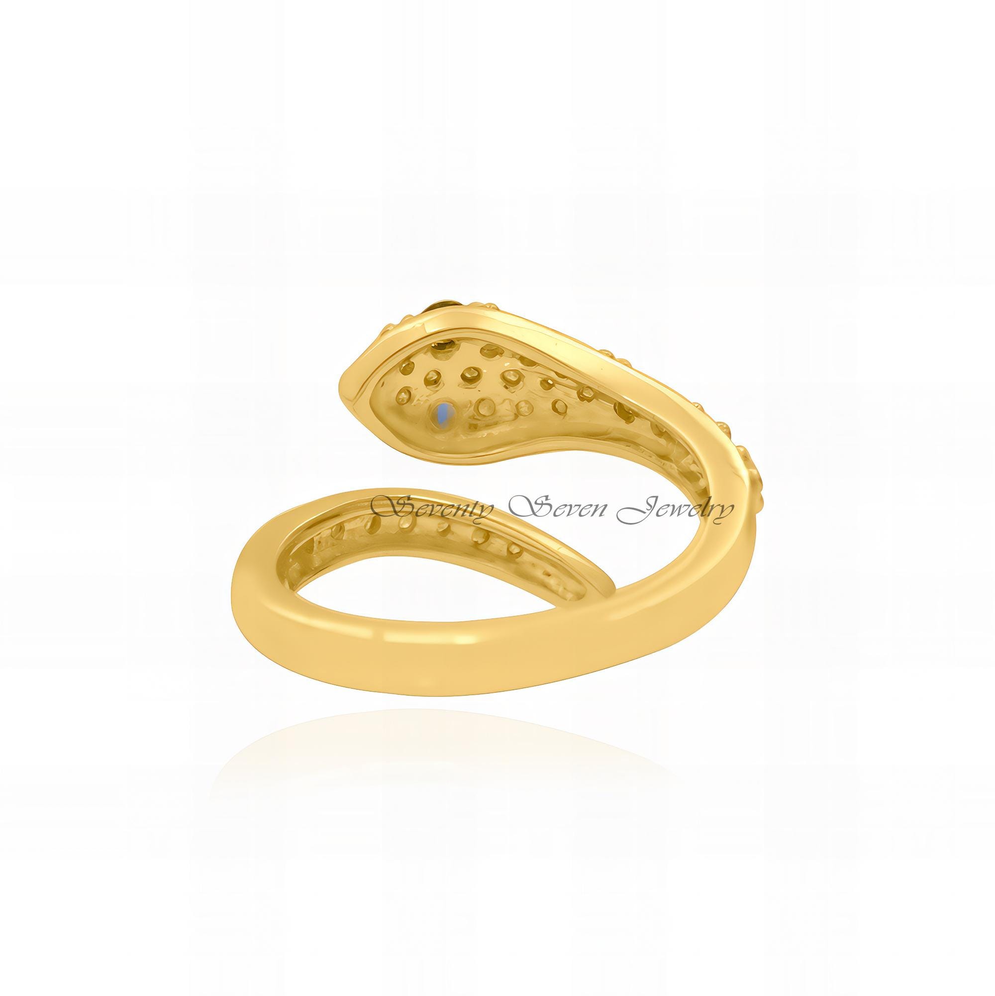 9K Gold Diamond Snake Ring: Gemstone Serpent Cuff - View 7 - Seventy Seven Jewelry | SKU: SSMJR21-9KYGDITS-2026 9K Gold Diamond Snake Ring: Gemstone Serpent Cuff - View 7 - Seventy Seven Jewelry | SKU: SSMJR21-9KYGDITS-2026