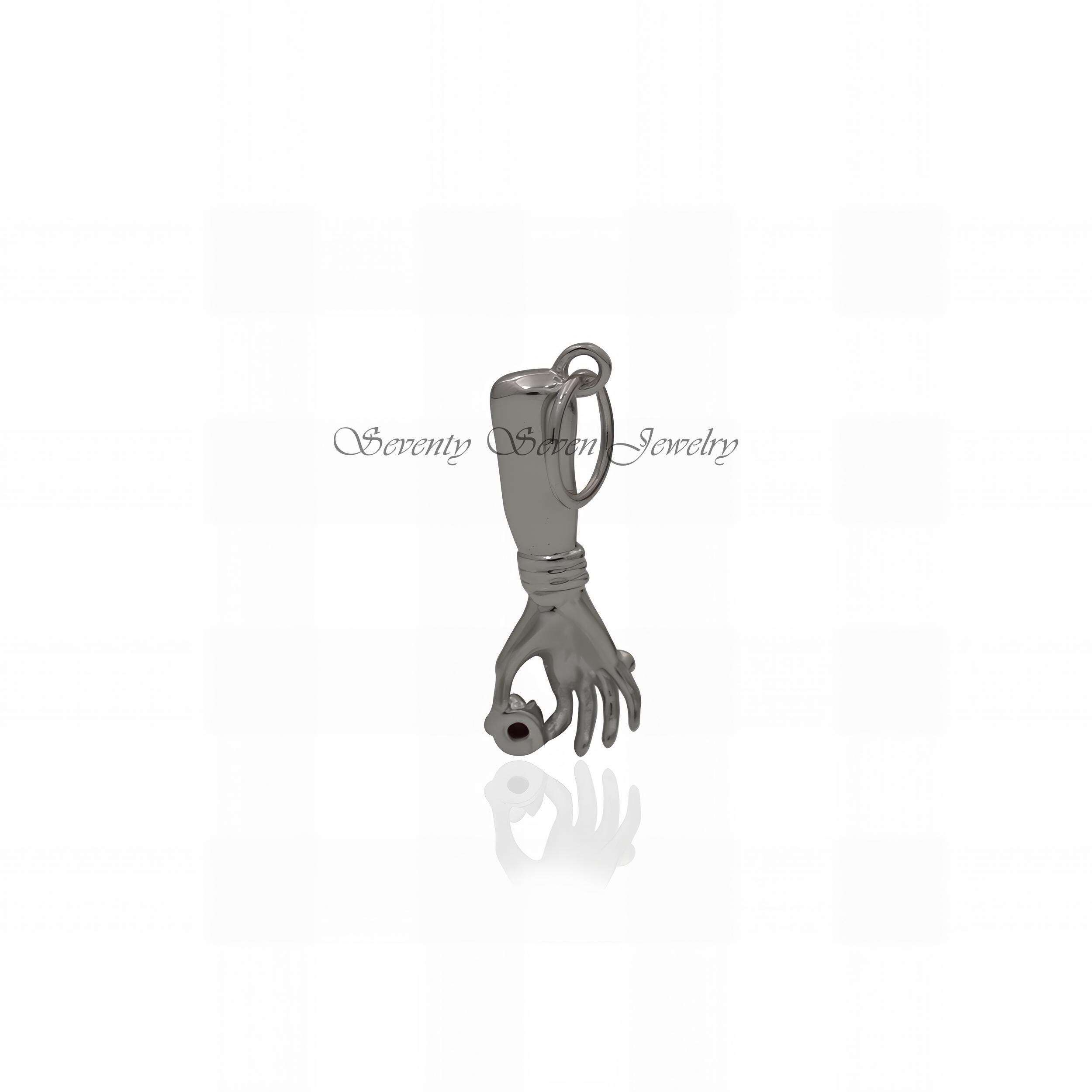 Sterling Silver Figa Hand Necklace: Ruby Gemstone Pendant - View 3 - Seventy Seven Jewelry | SKU: SSMJP517-N41-SLWGRU-2026 Sterling Silver Figa Hand Necklace: Ruby Gemstone Pendant - View 3 - Seventy Seven Jewelry | SKU: SSMJP517-N41-SLWGRU-2026