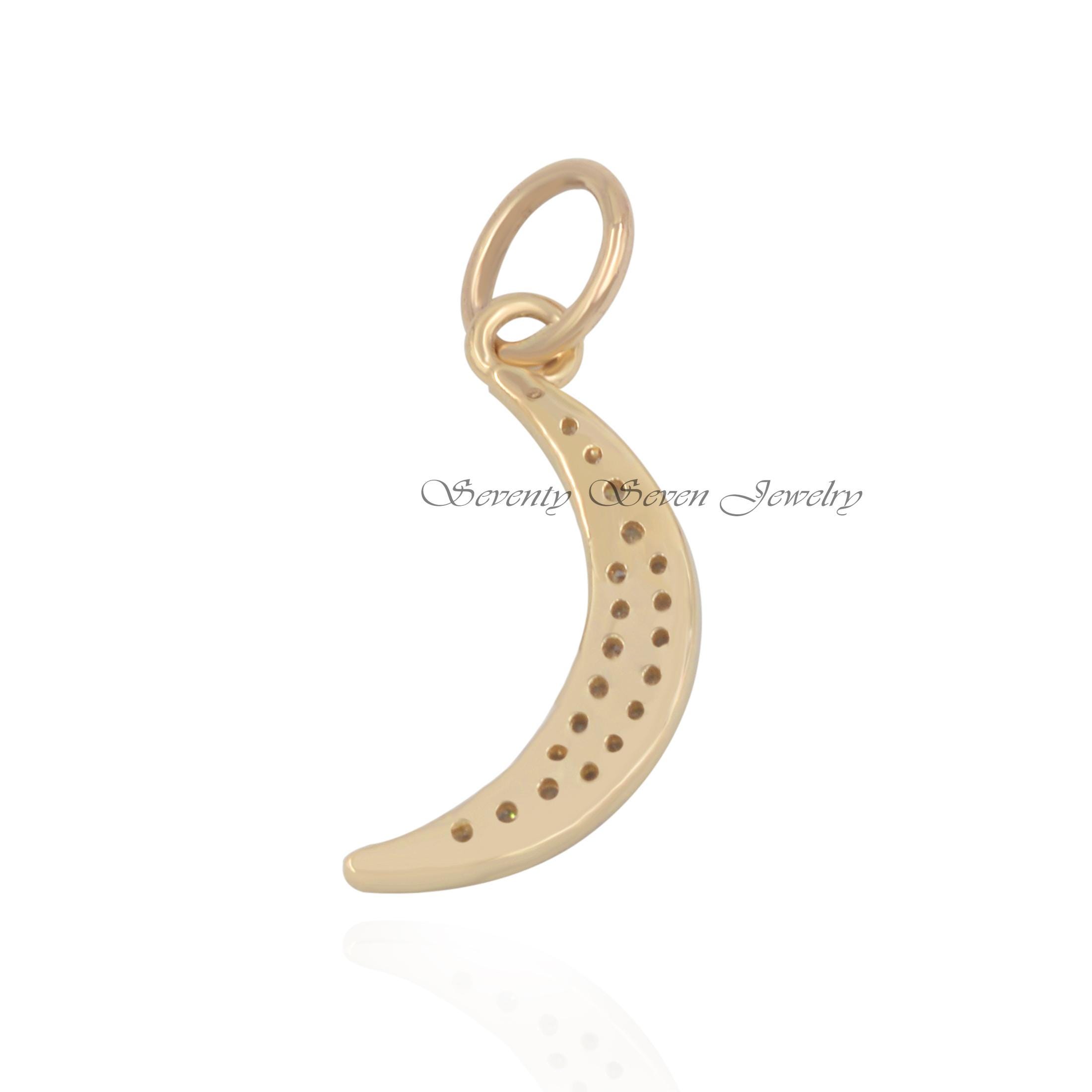 Diamond Crescent Moon Pendant: 925 Silver Gemstone Necklace - View 4 - Seventy Seven Jewelry | SKU: SSMJP589-SLYGDI-2026 Diamond Crescent Moon Pendant: 925 Silver Gemstone Necklace - View 4 - Seventy Seven Jewelry | SKU: SSMJP589-SLYGDI-2026