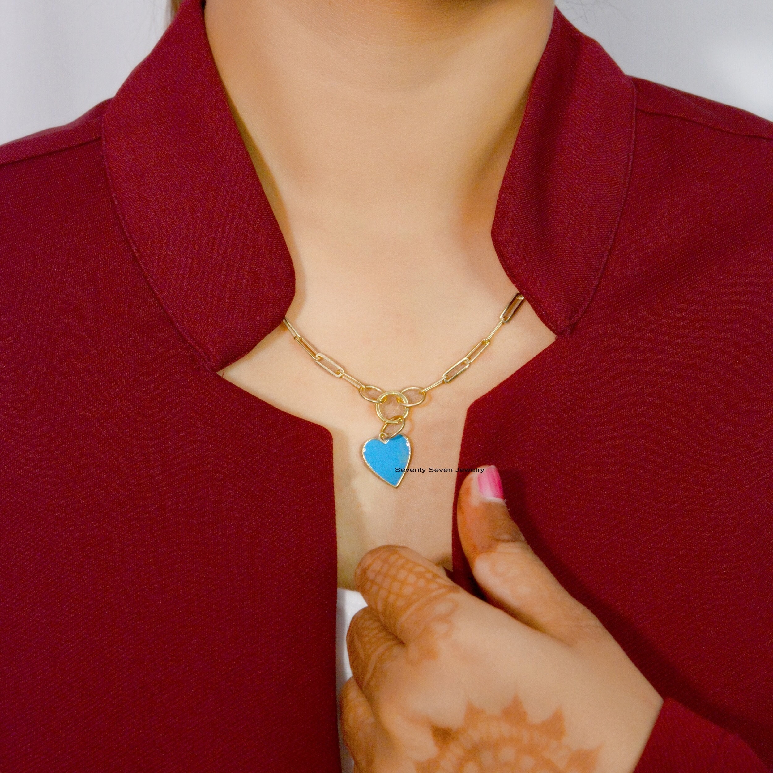 9K Gold Heart Pendant: Enamel Charm Jewelry - View 2 - Seventy Seven Jewelry | SKU: SSMJP507-9KYGELB-21M-2026 9K Gold Heart Pendant: Enamel Charm Jewelry - View 2 - Seventy Seven Jewelry | SKU: SSMJP507-9KYGELB-21M-2026
