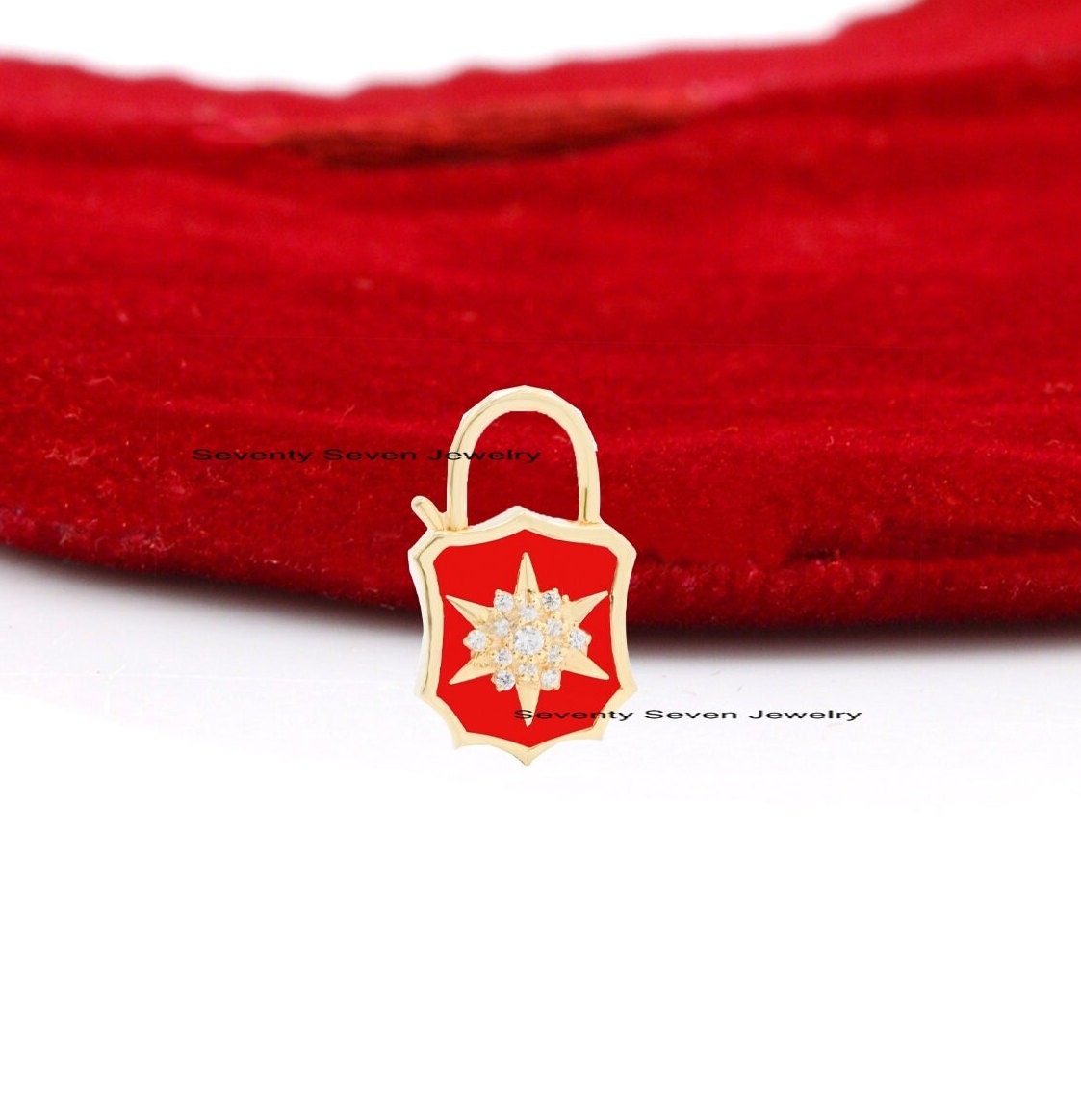 925 Silver Enamel Starburst Padlock Necklace: Handmade Designer Jewelry - View 6 - Seventy Seven Jewelry | SKU: SSMJP499-SLYG 925 Silver Enamel Starburst Padlock Necklace: Handmade Designer Jewelry - View 6 - Seventy Seven Jewelry | SKU: SSMJP499-SLYG