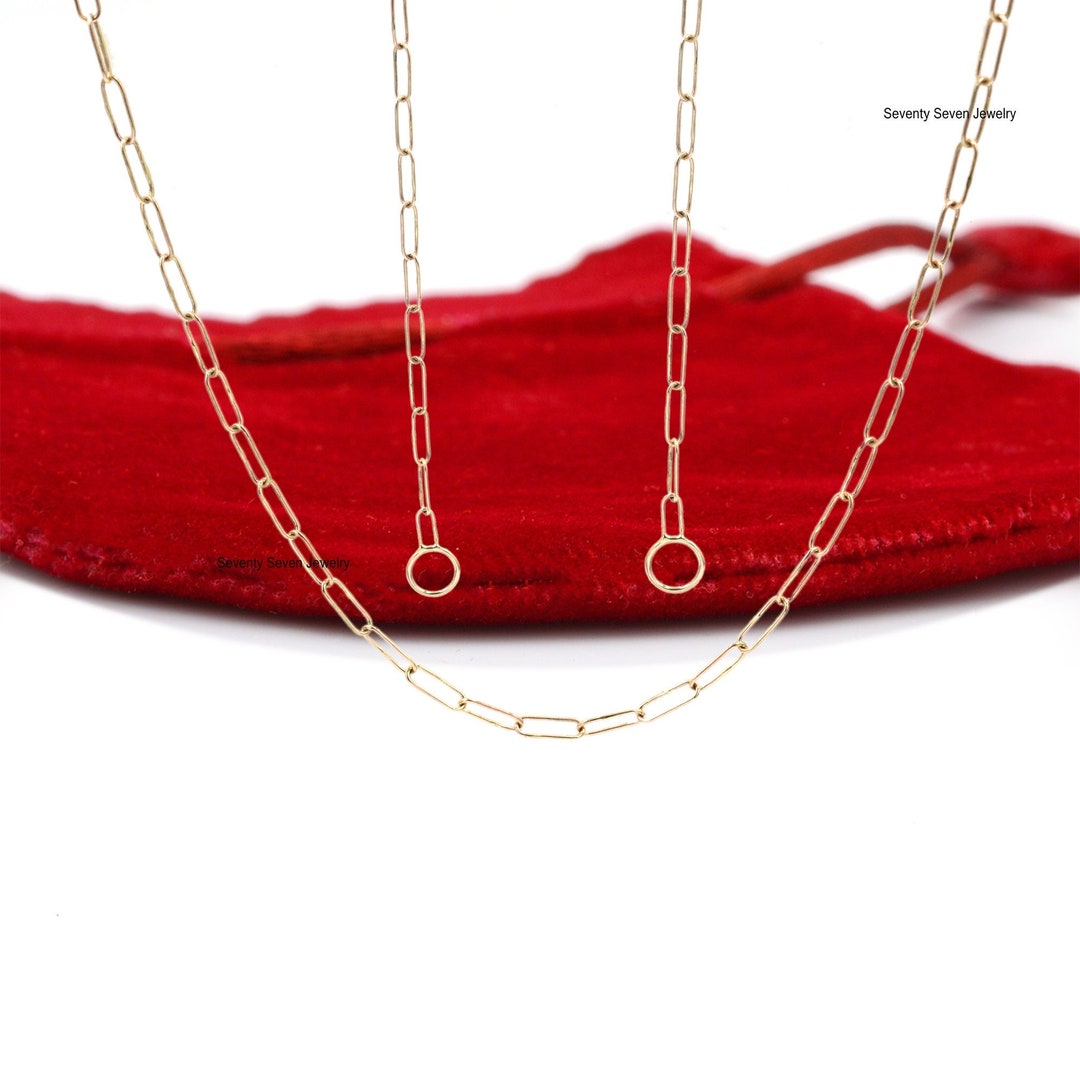 Solid 14K Gold Paper Clip Chain, Oval Link Necklace, Enhancer Connector