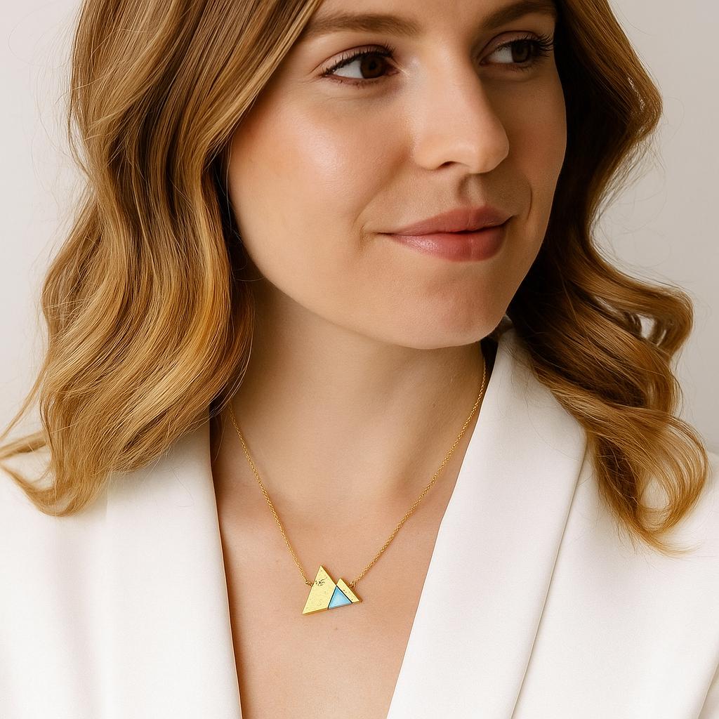 14K Gold Plated Mountain Necklace: Turquoise Accent, Adventure Jewelry - View 2 - Seventy Seven Jewelry | SKU: SSMJN- 14K Gold Plated Mountain Necklace: Turquoise Accent, Adventure Jewelry - View 2 - Seventy Seven Jewelry | SKU: SSMJN-