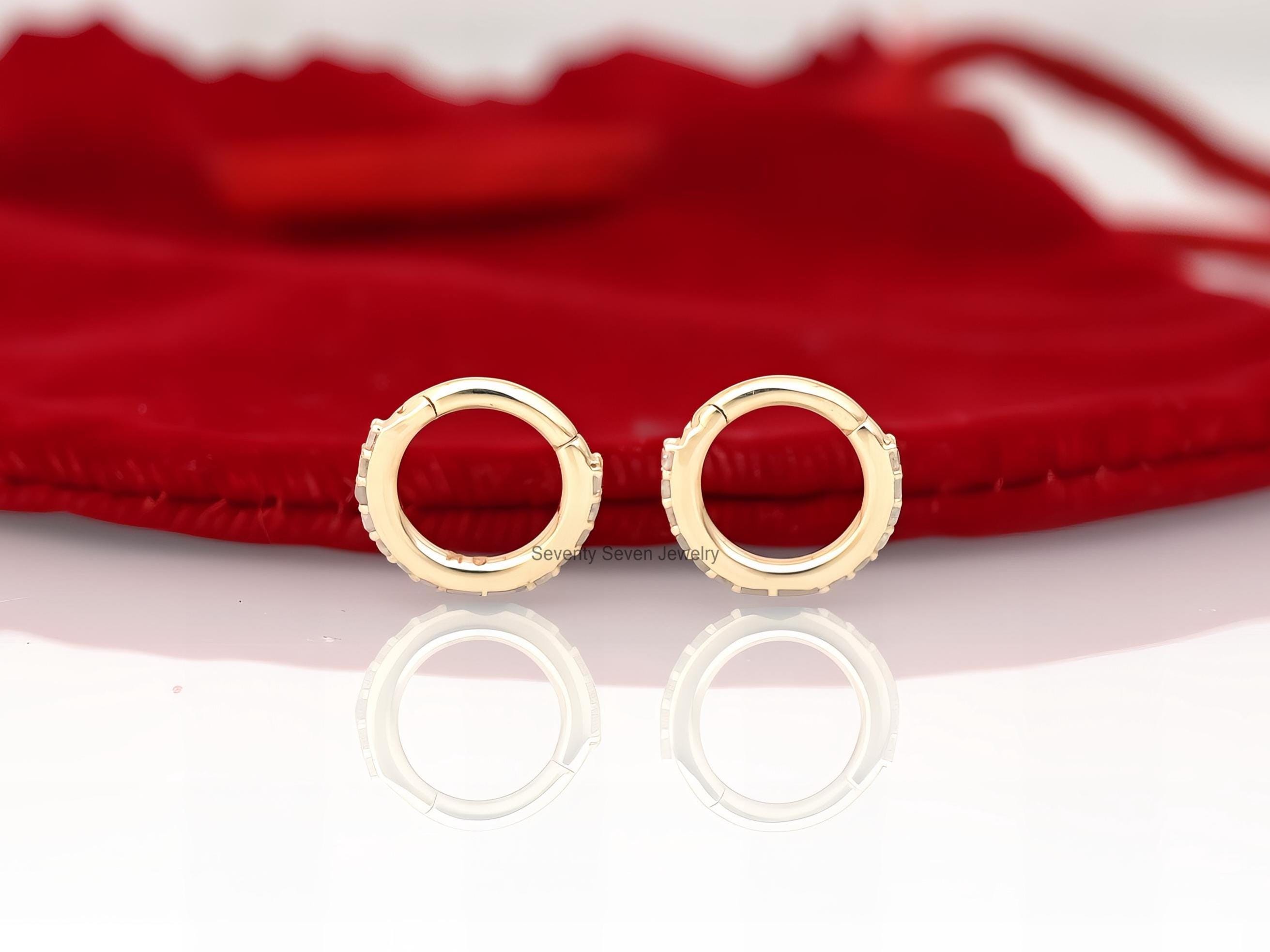 9k Gold Diamond Huggies: Minimalist Pave Hoop Earrings - View 2 - Seventy Seven Jewelry | SKU: SSMJE05-9KYGDI-2026 9k Gold Diamond Huggies: Minimalist Pave Hoop Earrings - View 2 - Seventy Seven Jewelry | SKU: SSMJE05-9KYGDI-2026
