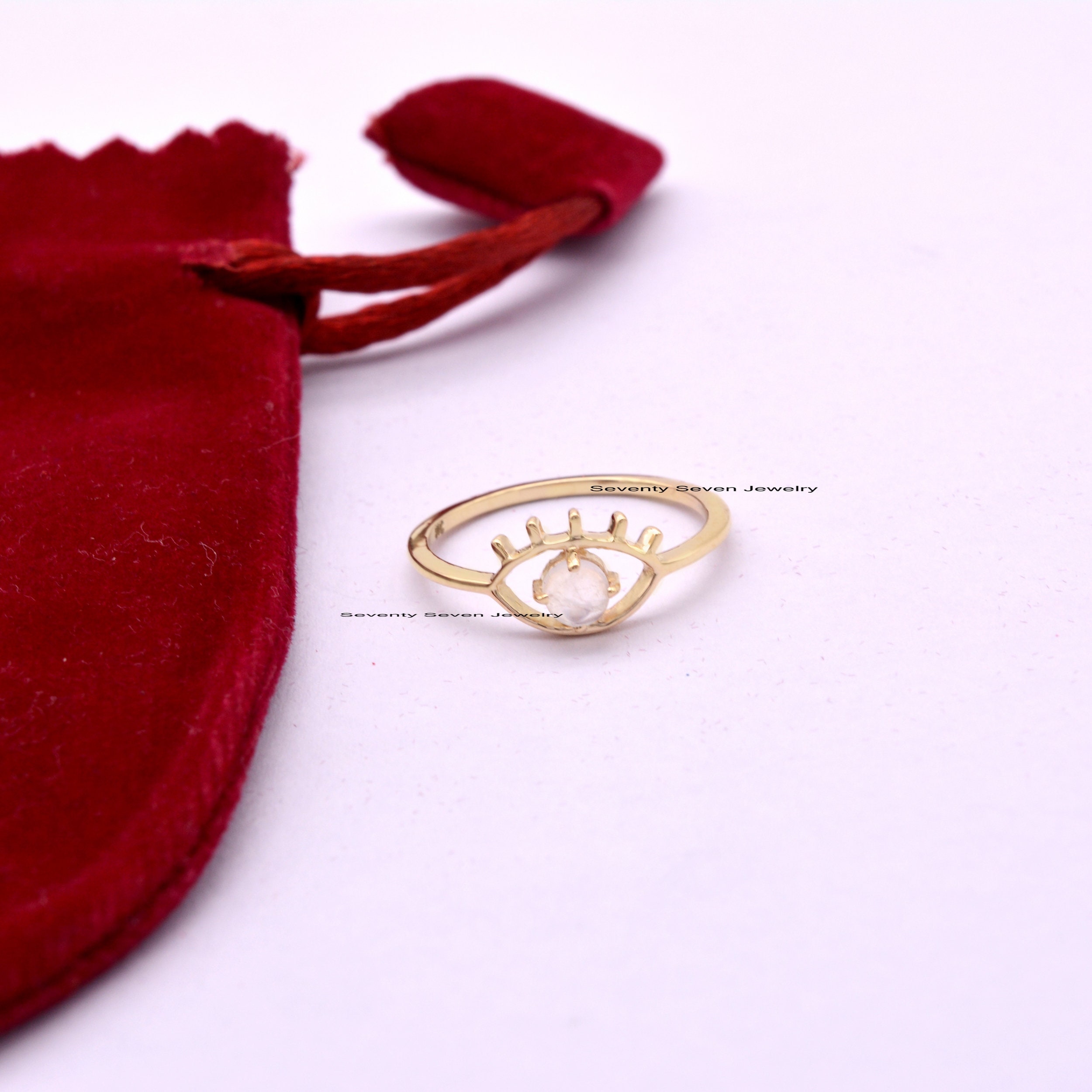 14K Gold Moonstone Evil Eye Ring: Gemstone Protection Jewelry - View 4 - Seventy Seven Jewelry | SKU: SSMJR348-14KYGRM-2026 14K Gold Moonstone Evil Eye Ring: Gemstone Protection Jewelry - View 4 - Seventy Seven Jewelry | SKU: SSMJR348-14KYGRM-2026
