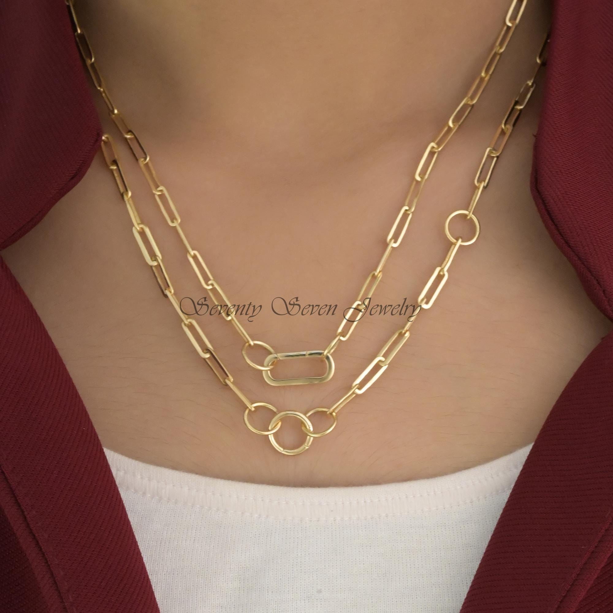 14K Gold Charm Enhancer Link Lock - Oval Clasp Holder (15x7 MM) - View 2 - Seventy Seven Jewelry | SKU: SSMJH445-14KYG-2026 14K Gold Charm Enhancer Link Lock - Oval Clasp Holder (15x7 MM) - View 2 - Seventy Seven Jewelry | SKU: SSMJH445-14KYG-2026