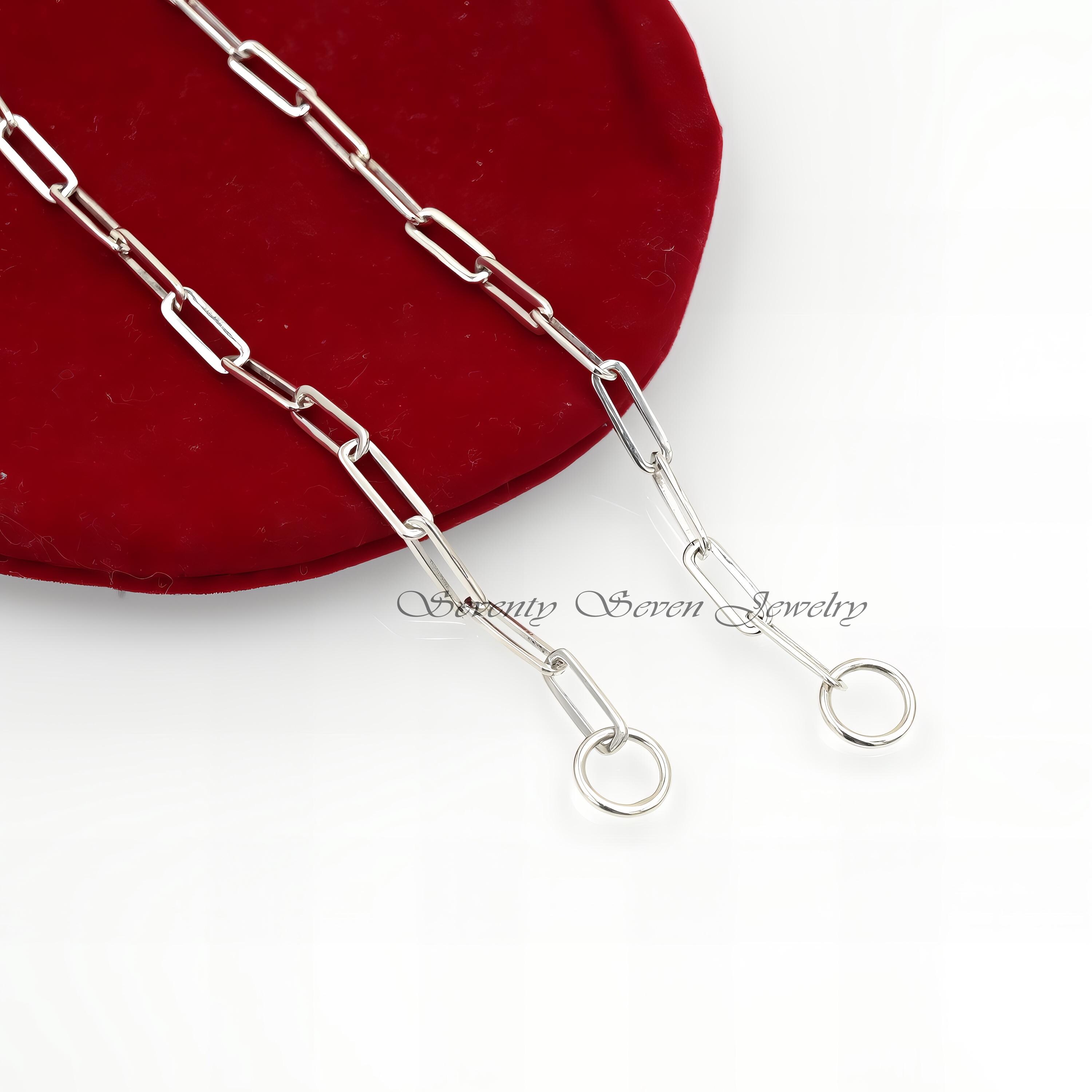 925 Silver Paperclip Chain Necklace: Rectangle Link, Carabiner Clasp - View 5 - Seventy Seven Jewelry | SKU: G1-SLNS-10M-16I- 925 Silver Paperclip Chain Necklace: Rectangle Link, Carabiner Clasp - View 5 - Seventy Seven Jewelry | SKU: G1-SLNS-10M-16I-