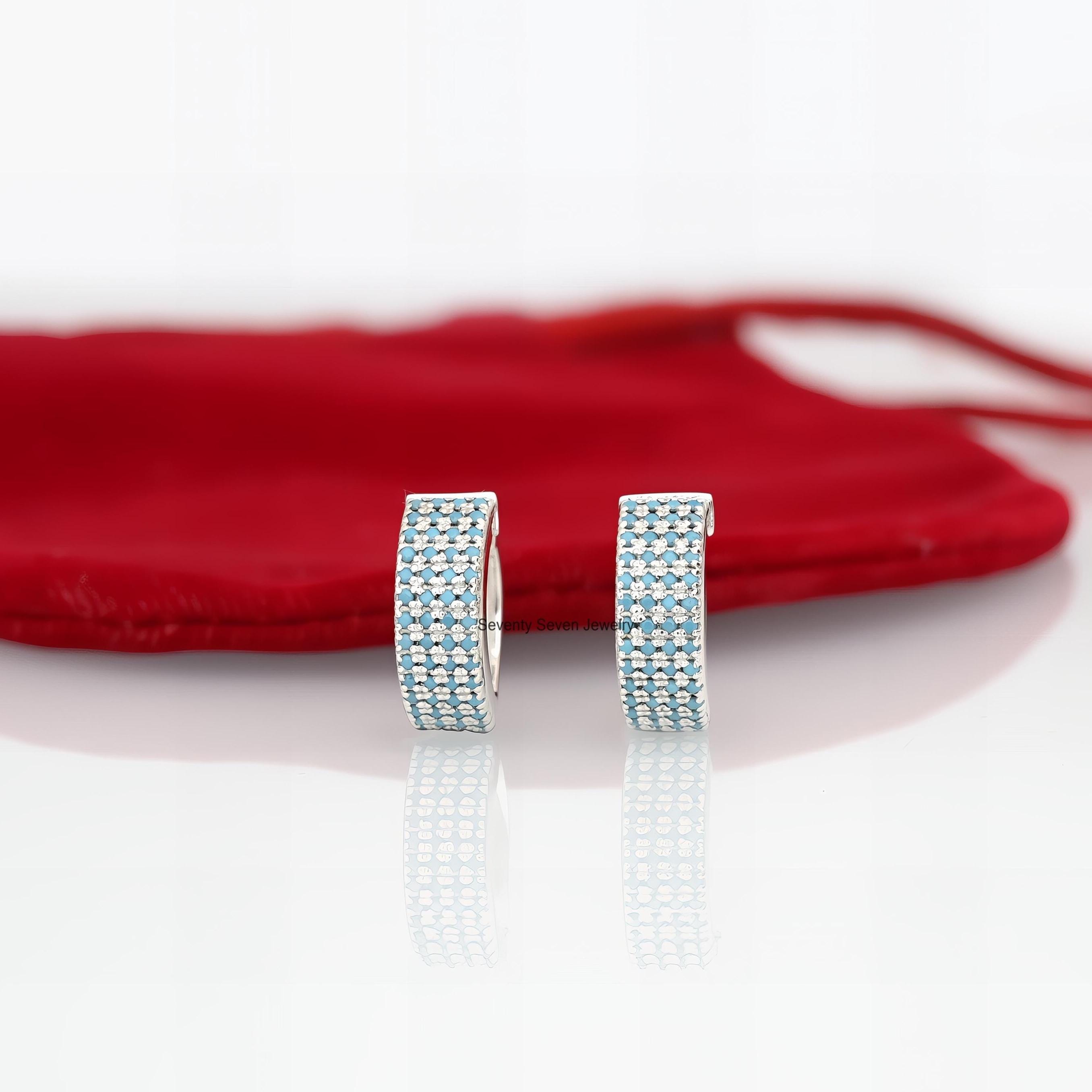 925 Silver Diamond Hoop Earrings: Wide CZ Huggies - View 3 - Seventy Seven Jewelry | SKU: SSMJE958-SLYGDI-2026 925 Silver Diamond Hoop Earrings: Wide CZ Huggies - View 3 - Seventy Seven Jewelry | SKU: SSMJE958-SLYGDI-2026