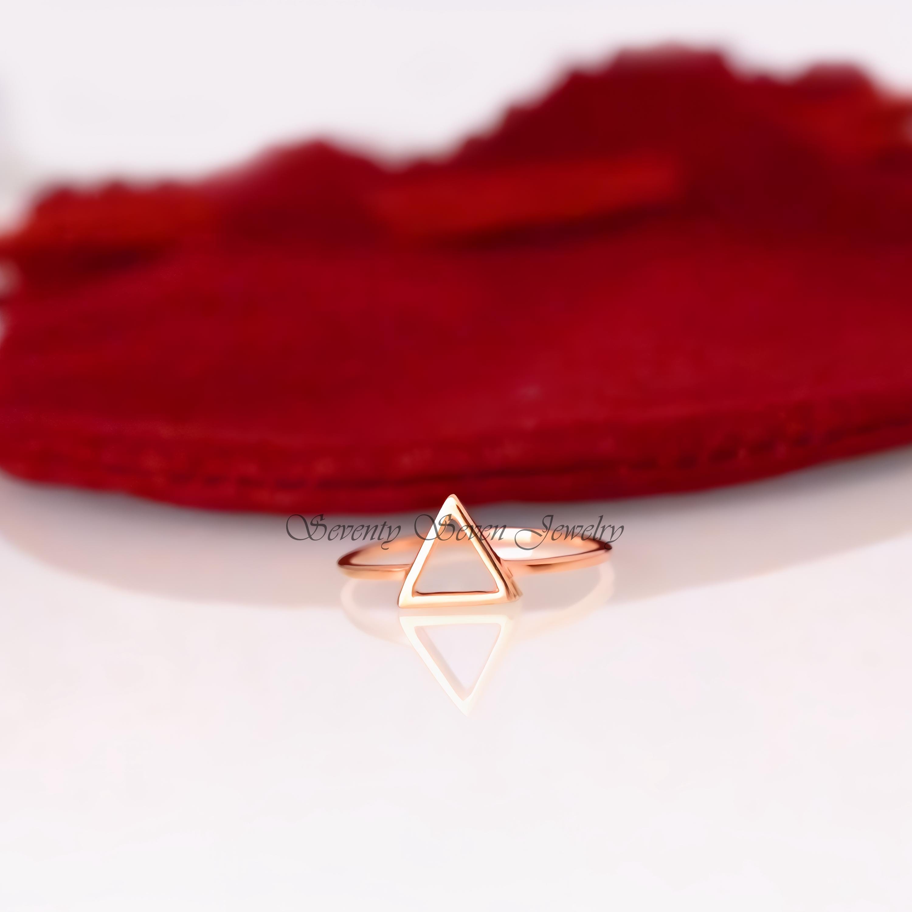 14k Solid Gold Triangle Ring: Geometric Boho Jewelry - Seventy Seven Jewelry | SKU: SSMJR09-14KYG-2026 14k Solid Gold Triangle Ring: Geometric Boho Jewelry - Seventy Seven Jewelry | SKU: SSMJR09-14KYG-2026