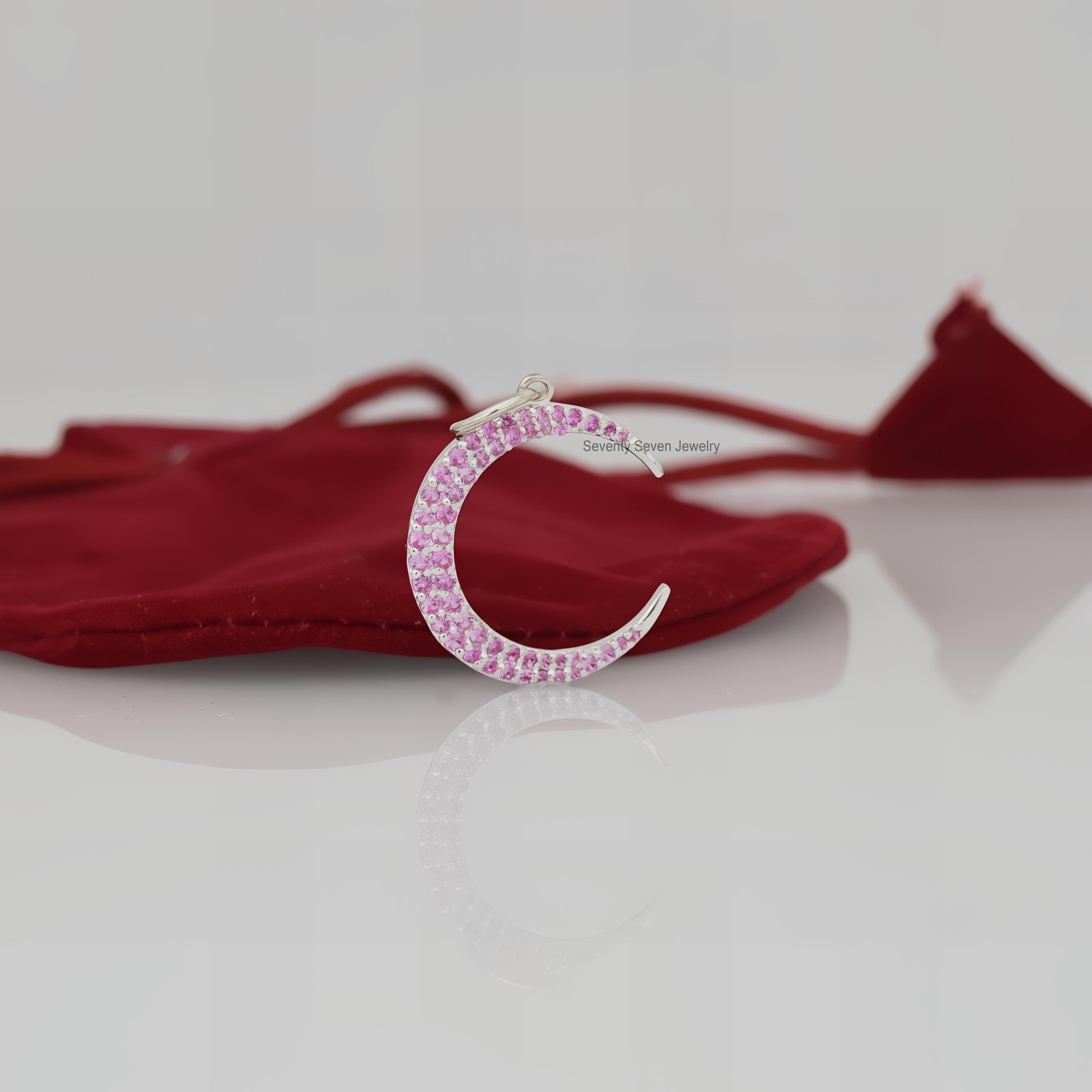 925 Silver Crescent Moon Pendant: Ruby or Diamond Charm (26 MM) - View 5 - Seventy Seven Jewelry | SKU: SSMJP1065-SLYGRU-26M- 925 Silver Crescent Moon Pendant: Ruby or Diamond Charm (26 MM) - View 5 - Seventy Seven Jewelry | SKU: SSMJP1065-SLYGRU-26M-