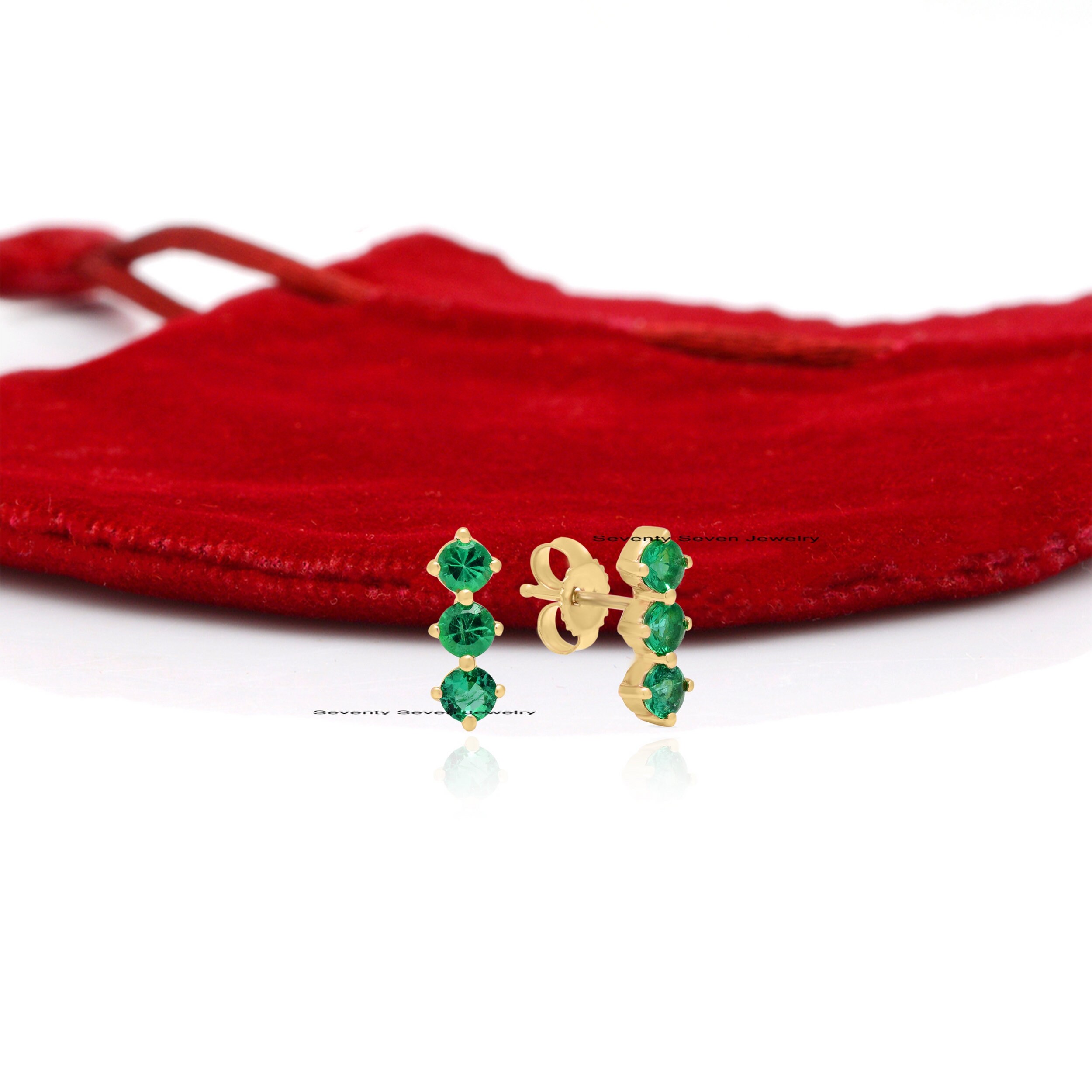 Sterling Silver Turquoise Bar Studs: Lab Diamond Earrings (7mm) - View 3 - Seventy Seven Jewelry | SKU: SSMJE947-SLYGTQ-7M-20 Sterling Silver Turquoise Bar Studs: Lab Diamond Earrings (7mm) - View 3 - Seventy Seven Jewelry | SKU: SSMJE947-SLYGTQ-7M-20