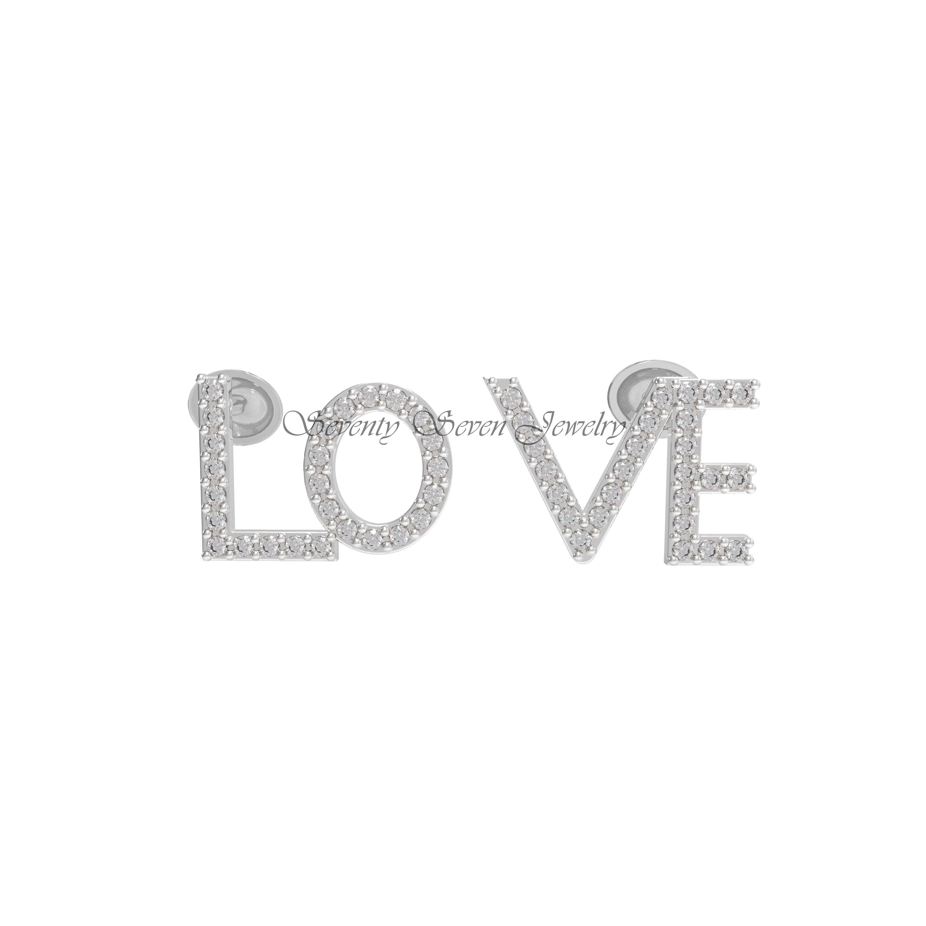 14K Gold Lab-Grown Diamond LOVE Stud Earrings | 10mm Sparkling Studs for Everyday - View 6 - Seventy Seven Jewelry | SKU: SSM 14K Gold Lab-Grown Diamond LOVE Stud Earrings | 10mm Sparkling Studs for Everyday - View 6 - Seventy Seven Jewelry | SKU: SSM