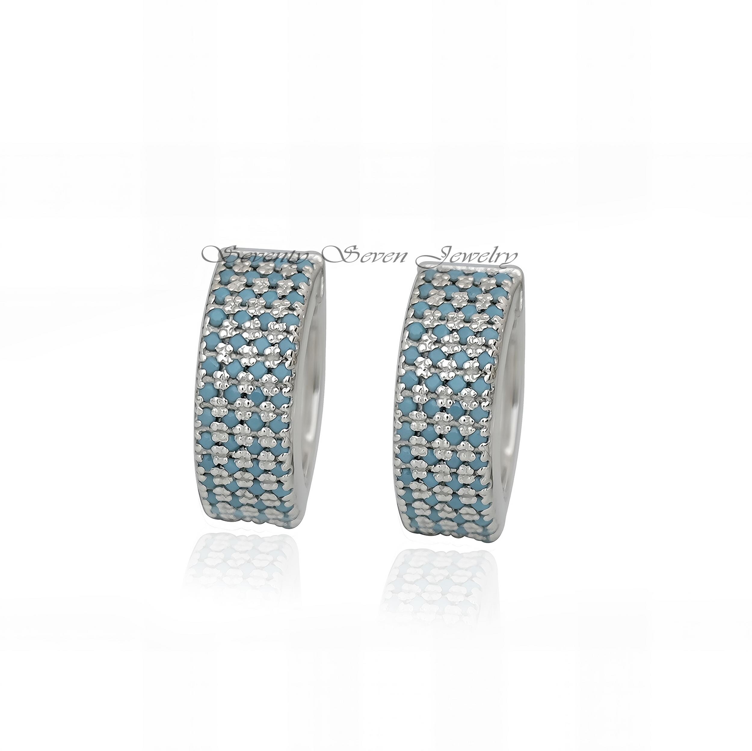925 Silver Diamond Hoop Earrings: Wide CZ Huggies - View 6 - Seventy Seven Jewelry | SKU: SSMJE958-SLYGDI-2026 925 Silver Diamond Hoop Earrings: Wide CZ Huggies - View 6 - Seventy Seven Jewelry | SKU: SSMJE958-SLYGDI-2026