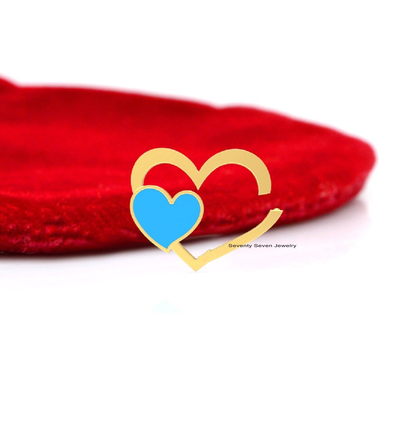 Sterling Silver Heart Charm Holder: Turquoise Enamel Lock - View 2 - Seventy Seven Jewelry | SKU: SSMJP1155-SLYGELTQ-2026 Sterling Silver Heart Charm Holder: Turquoise Enamel Lock - View 2 - Seventy Seven Jewelry | SKU: SSMJP1155-SLYGELTQ-2026