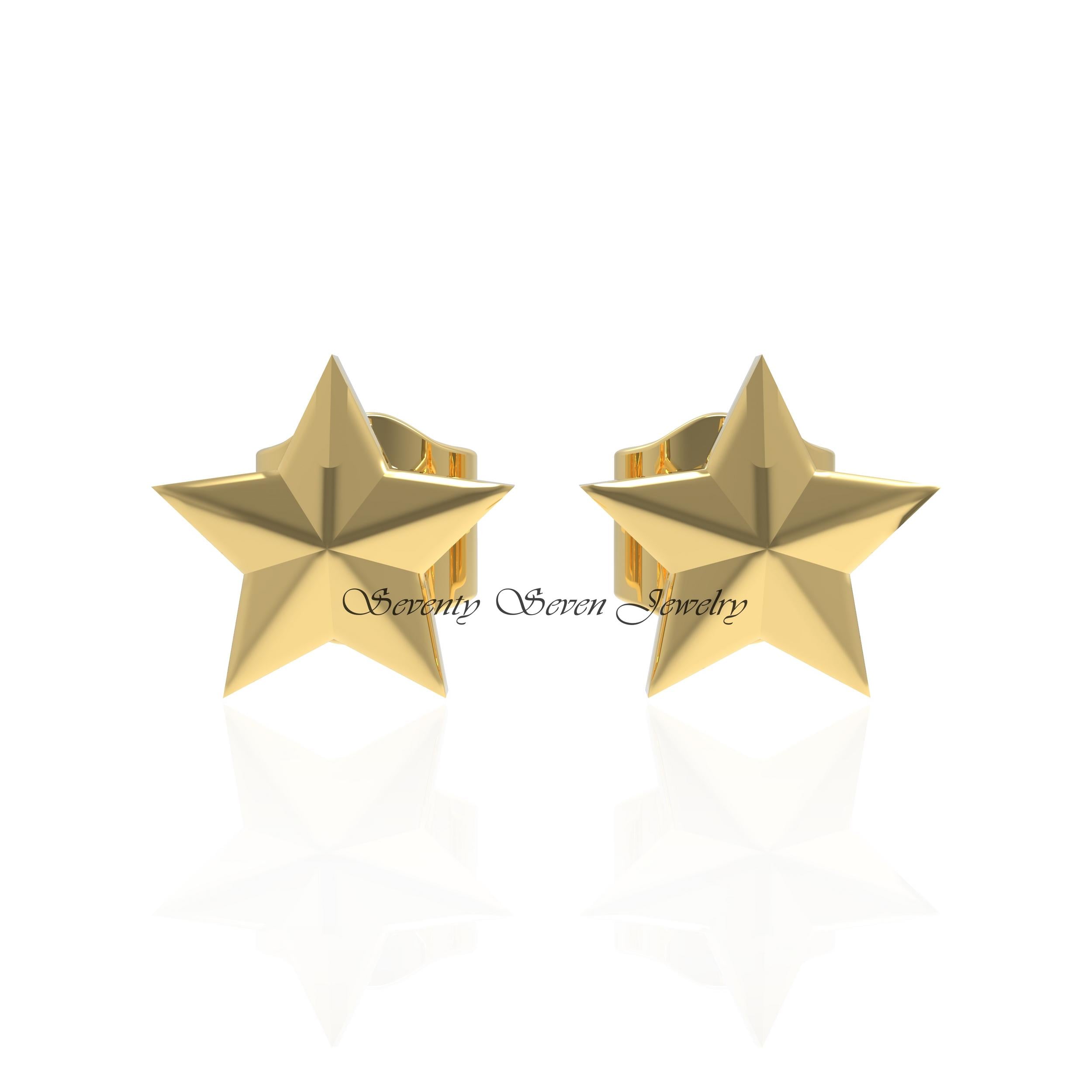 14K Gold Star Stud Earrings, Minimalist Starburst Jewelry, Everyday Dainty Studs - Seventy Seven Jewelry | SKU: SSMJE500- 14K Gold Star Stud Earrings, Minimalist Starburst Jewelry, Everyday Dainty Studs - Seventy Seven Jewelry | SKU: SSMJE500-
