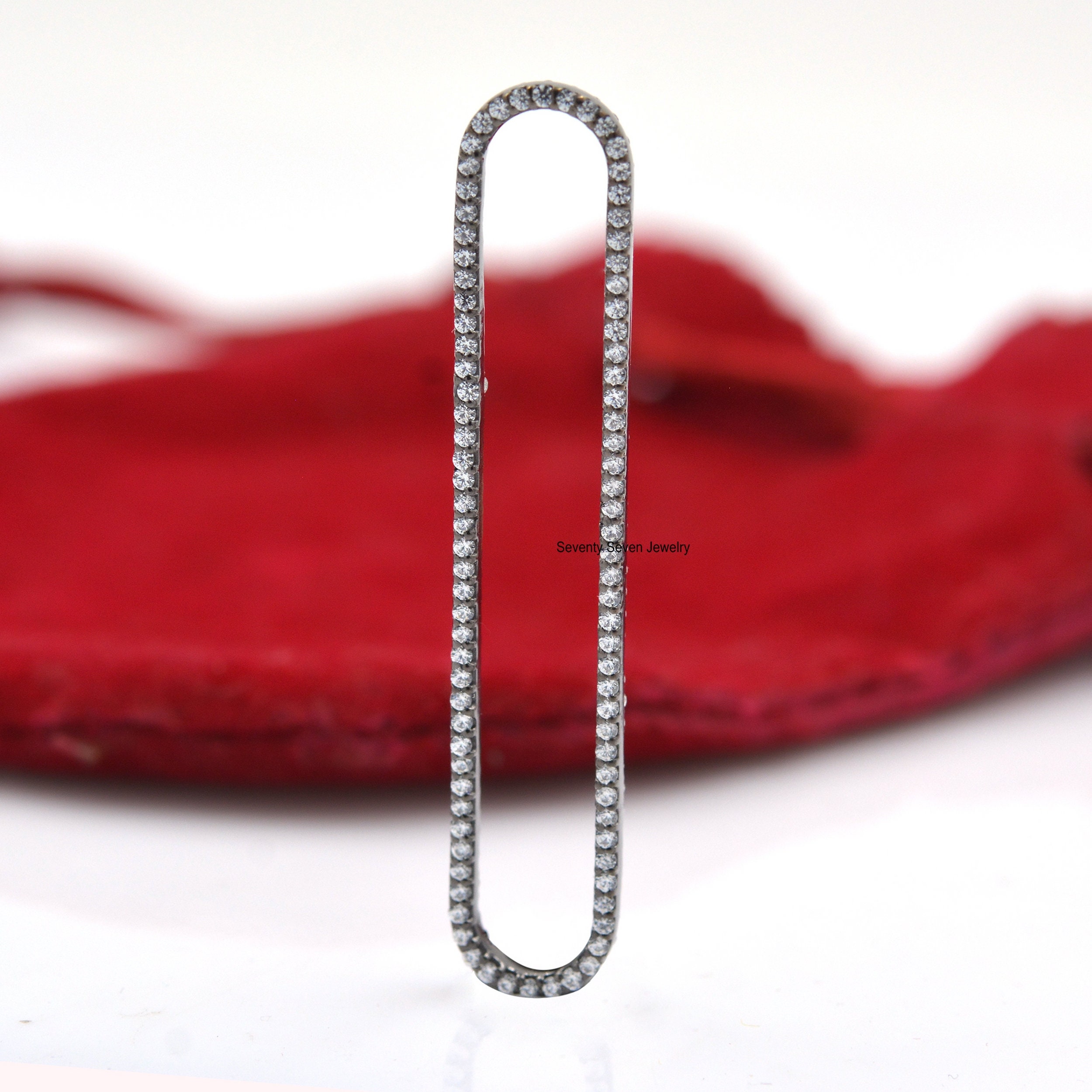 925 Silver CZ Oval Enhancer Lock: Long Pendant Connector (48x9mm) - View 6 - Seventy Seven Jewelry | SKU: SSMJF94-SLYGCZ-2026 925 Silver CZ Oval Enhancer Lock: Long Pendant Connector (48x9mm) - View 6 - Seventy Seven Jewelry | SKU: SSMJF94-SLYGCZ-2026