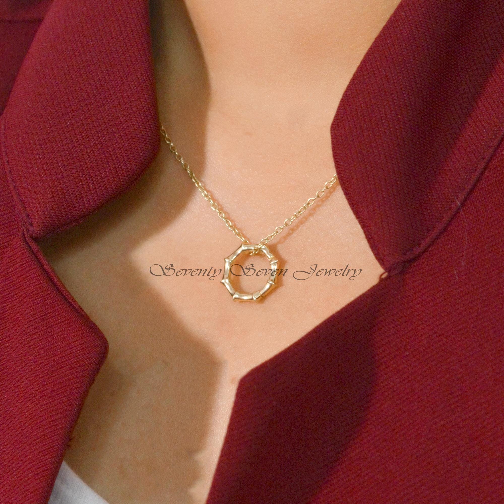 14k Gold Bamboo Charm Enhancer: Round Circle Connector (14mm) - View 2 - Seventy Seven Jewelry | SKU: SSMJH936-14KYG-14M-2026 14k Gold Bamboo Charm Enhancer: Round Circle Connector (14mm) - View 2 - Seventy Seven Jewelry | SKU: SSMJH936-14KYG-14M-2026