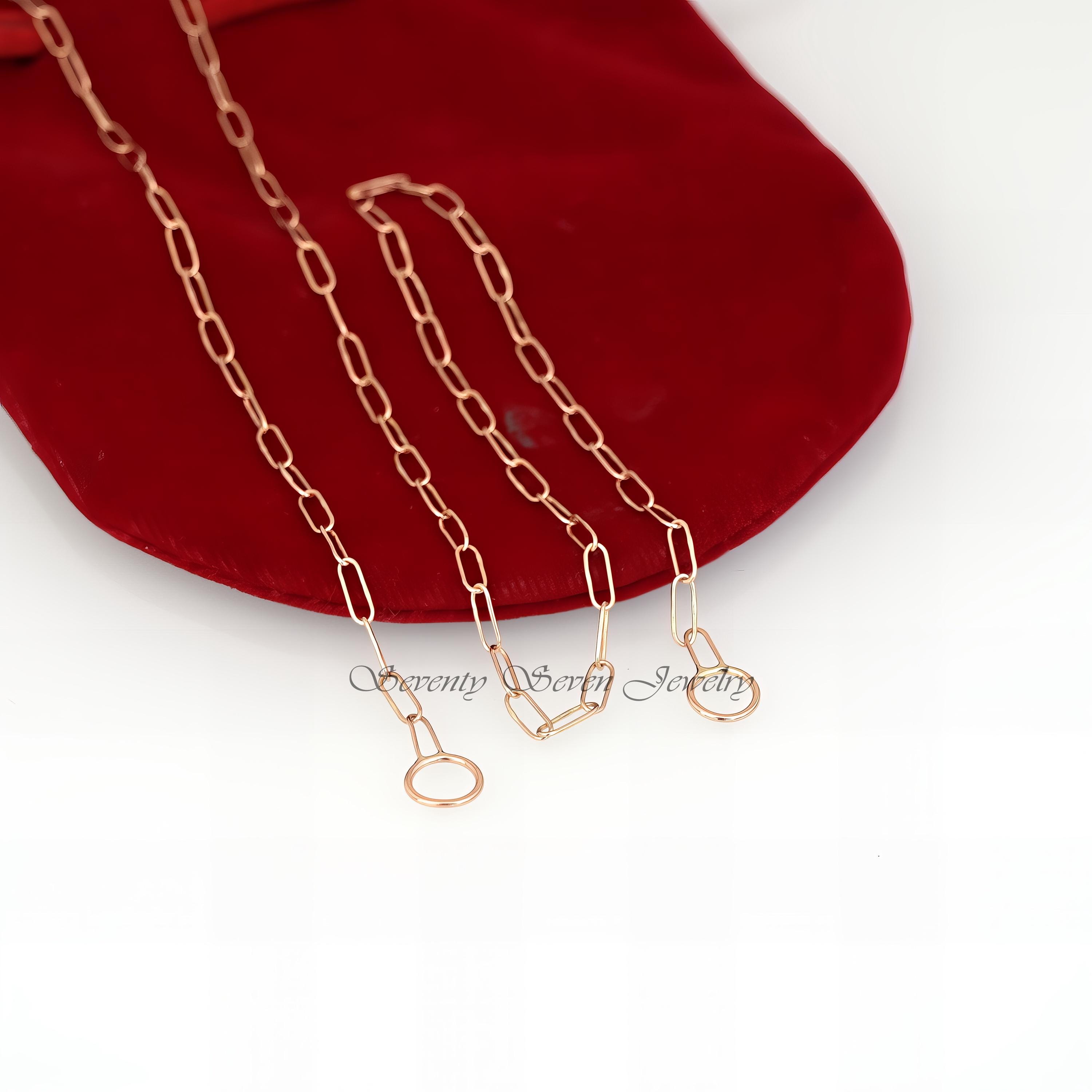 Solid 14K Gold Paper Clip Chain, Oval Link Necklace - View 7 - Seventy Seven Jewelry | SKU: SSG49-14KYG-6.6M-18I-2026 Solid 14K Gold Paper Clip Chain, Oval Link Necklace - View 7 - Seventy Seven Jewelry | SKU: SSG49-14KYG-6.6M-18I-2026