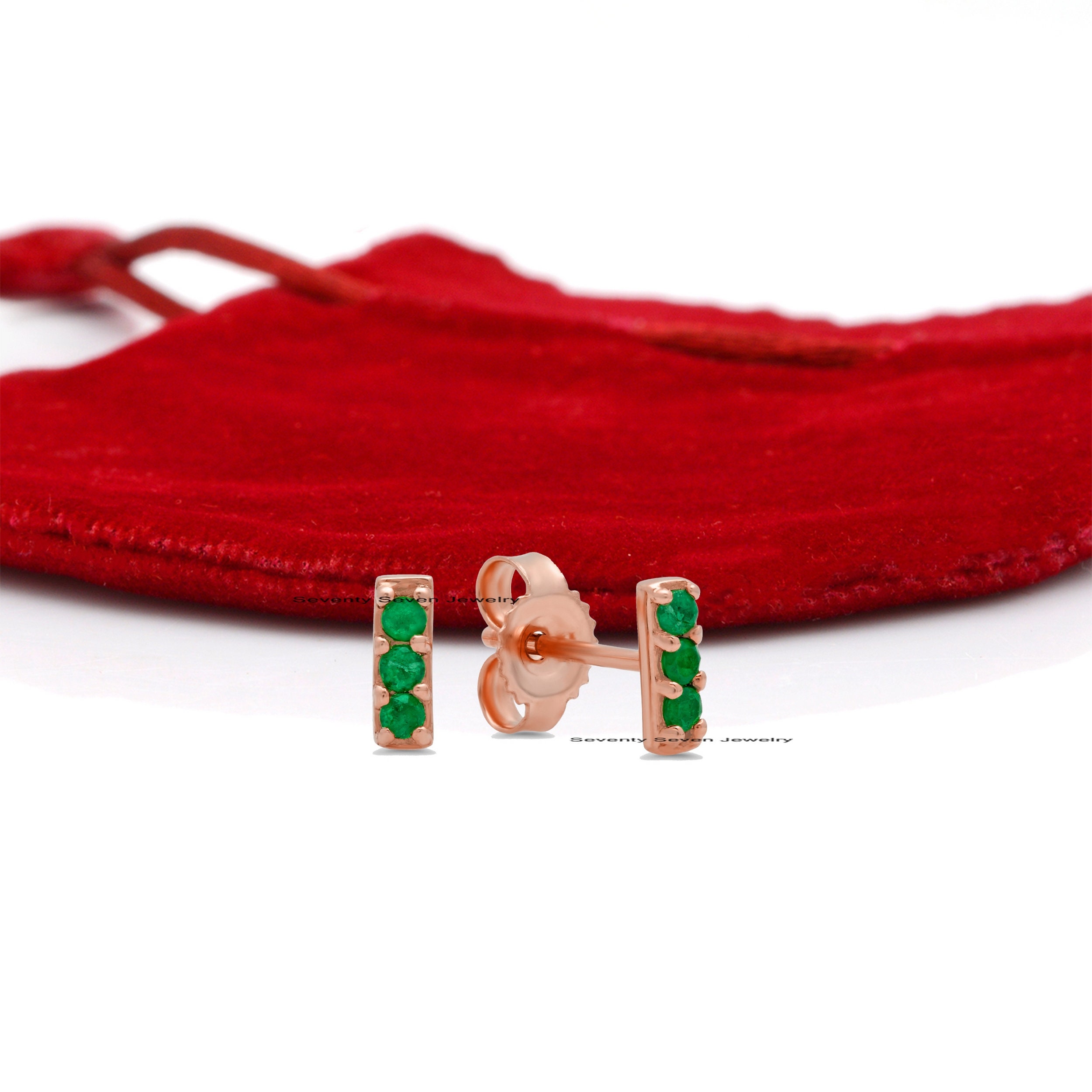 9K Gold Turquoise Bar Stud Earrings: Minimalist Dainty Studs - View 7 - Seventy Seven Jewelry | SKU: SSMJE842-9KYGDI-2026 9K Gold Turquoise Bar Stud Earrings: Minimalist Dainty Studs - View 7 - Seventy Seven Jewelry | SKU: SSMJE842-9KYGDI-2026