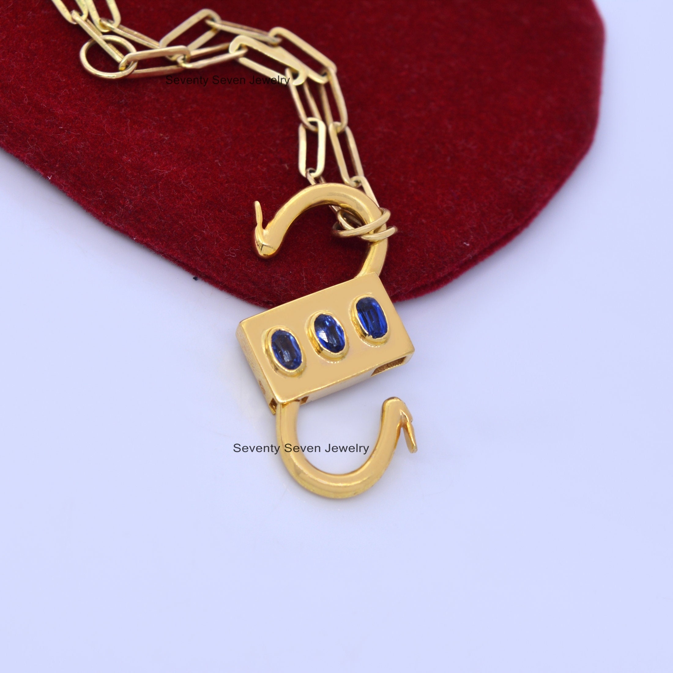 Kyanite Gemstone 925 Silver Padlock Pendant - Double Side Openable - View 7 - Seventy Seven Jewelry | SKU: SSMJP31-SLYGKT-202 Kyanite Gemstone 925 Silver Padlock Pendant - Double Side Openable - View 7 - Seventy Seven Jewelry | SKU: SSMJP31-SLYGKT-202