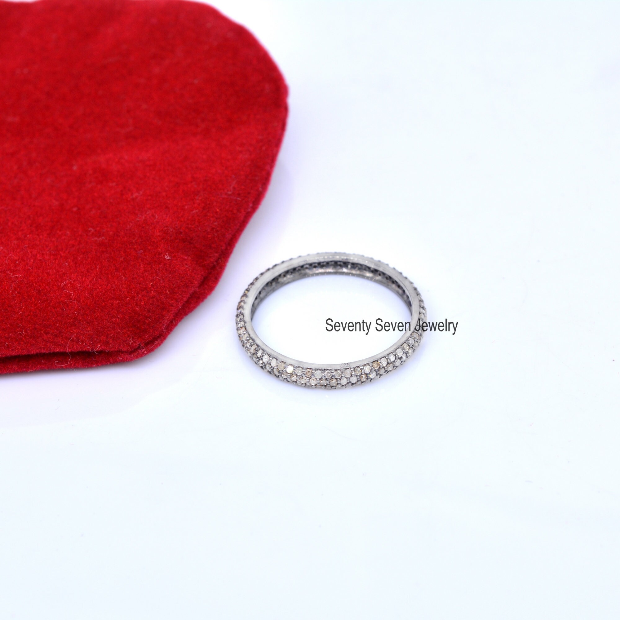 925 Silver Diamond Eternity Ring: Pave Stacking Band - View 5 - Seventy Seven Jewelry | SKU: SSMJR260-SLRHDI-2026 925 Silver Diamond Eternity Ring: Pave Stacking Band - View 5 - Seventy Seven Jewelry | SKU: SSMJR260-SLRHDI-2026