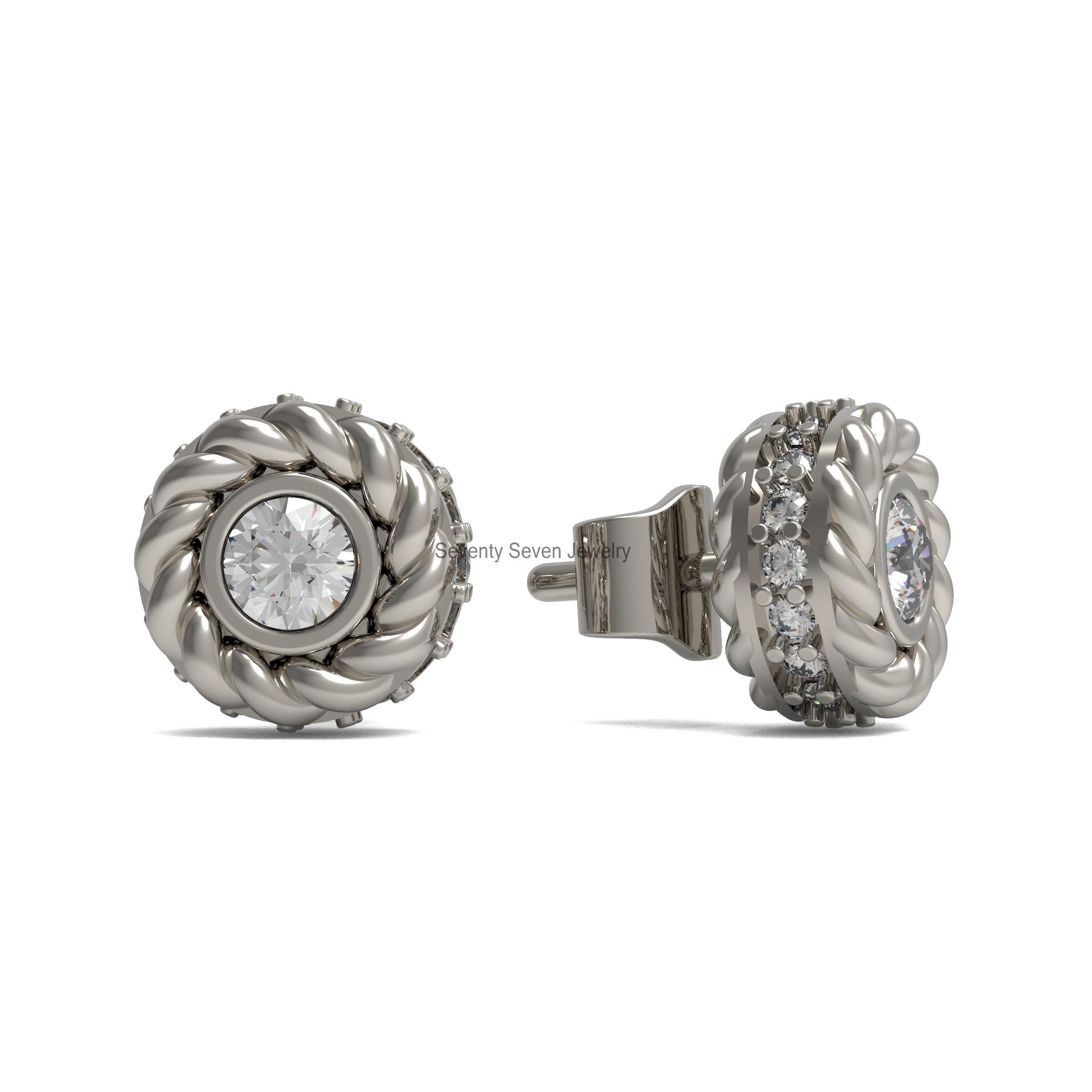 Solid 14K Gold twisted Stud Earrings, Petite Dainty Jewelry, Lab-Created Diamond - View 2 - Seventy Seven Jewelry | SKU: SSMJ Solid 14K Gold twisted Stud Earrings, Petite Dainty Jewelry, Lab-Created Diamond - View 2 - Seventy Seven Jewelry | SKU: SSMJ