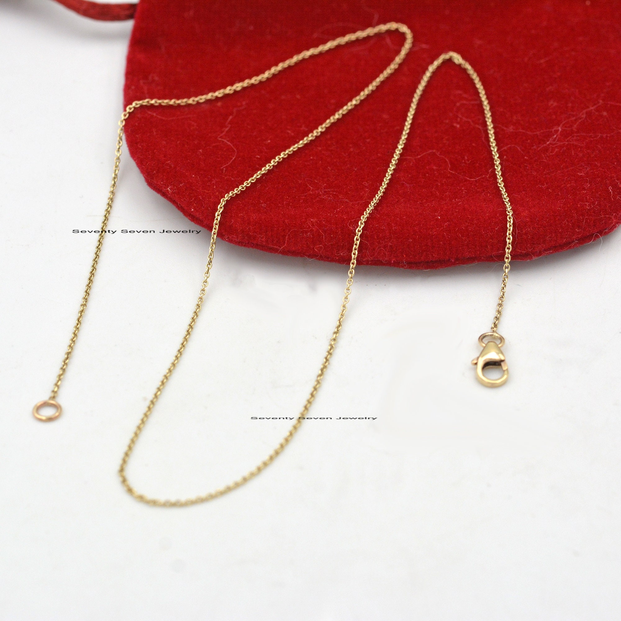 14K Gold Thin Rolo Chain Necklace, 1.33MM - View 5 - Seventy Seven Jewelry | SKU: SSG19-14KYG-1.33M-18I-V/19-06