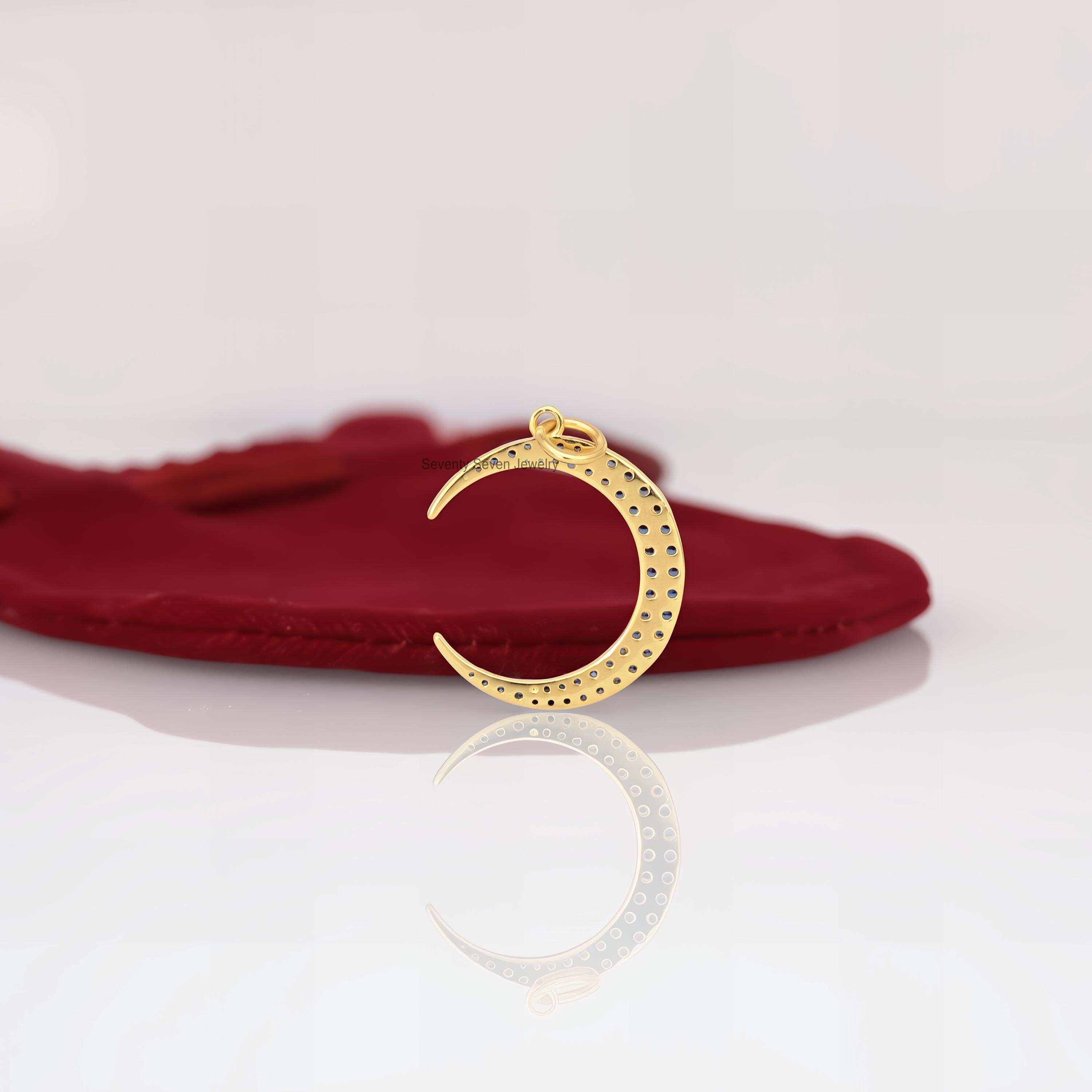 925 Silver Crescent Moon Pendant: Ruby or Diamond Charm (26 MM) - View 7 - Seventy Seven Jewelry | SKU: SSMJP1065-SLYGRU-26M- 925 Silver Crescent Moon Pendant: Ruby or Diamond Charm (26 MM) - View 7 - Seventy Seven Jewelry | SKU: SSMJP1065-SLYGRU-26M-