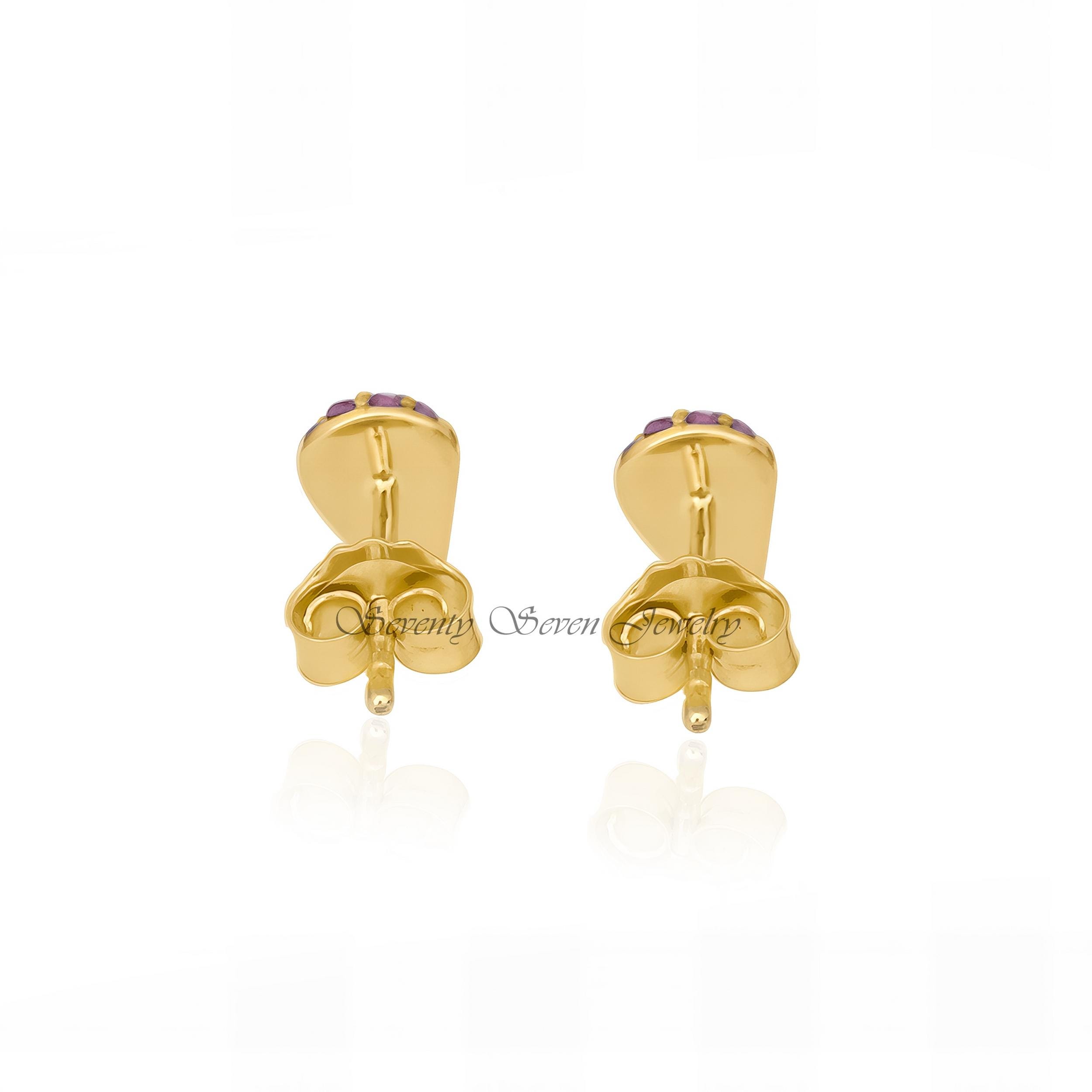 14k Gold Ruby Ice Cream Cone Stud Earrings: Minimalist Gemstone Jewelry - View 6 - Seventy Seven Jewelry | SKU: SSMJE896-14KY 14k Gold Ruby Ice Cream Cone Stud Earrings: Minimalist Gemstone Jewelry - View 6 - Seventy Seven Jewelry | SKU: SSMJE896-14KY