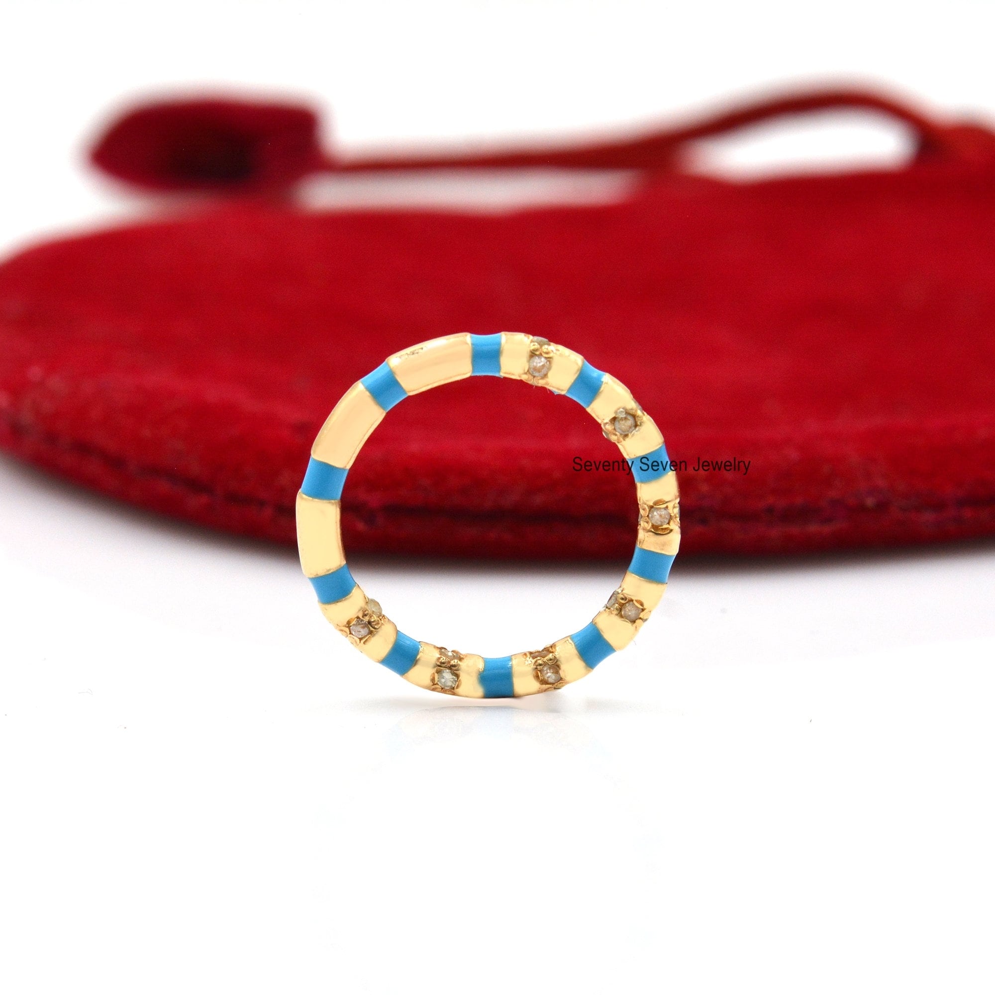 Sterling Silver Moissanite Enamel Band Ring, Colorful Stackable Wedding Jewelry - View 4 - Seventy Seven Jewelry | SKU: SSMJR Sterling Silver Moissanite Enamel Band Ring, Colorful Stackable Wedding Jewelry - View 4 - Seventy Seven Jewelry | SKU: SSMJR
