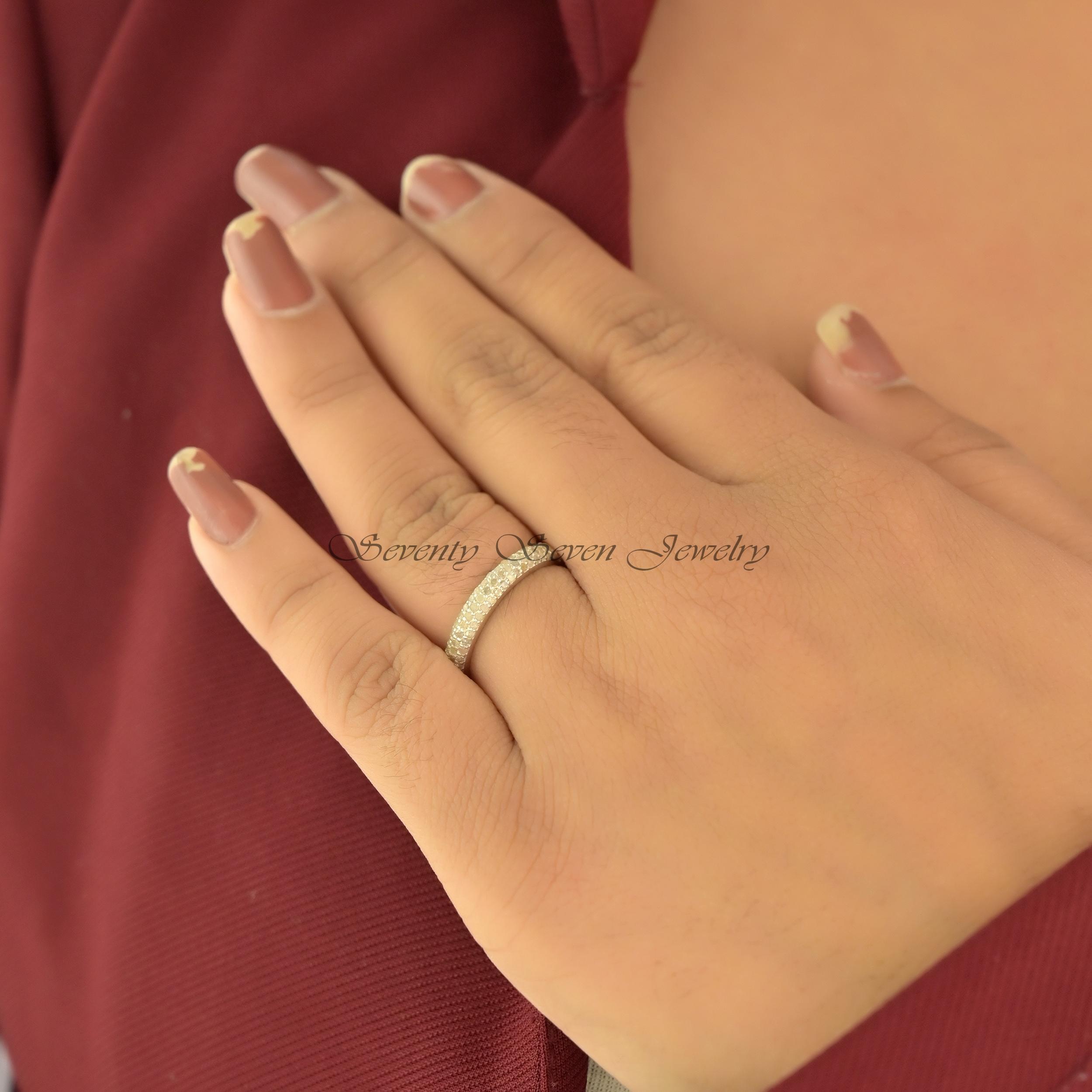 925 Silver Diamond Eternity Ring: Pave Stacking Band - View 2 - Seventy Seven Jewelry | SKU: SSMJR260-SLRHDI-2026 925 Silver Diamond Eternity Ring: Pave Stacking Band - View 2 - Seventy Seven Jewelry | SKU: SSMJR260-SLRHDI-2026