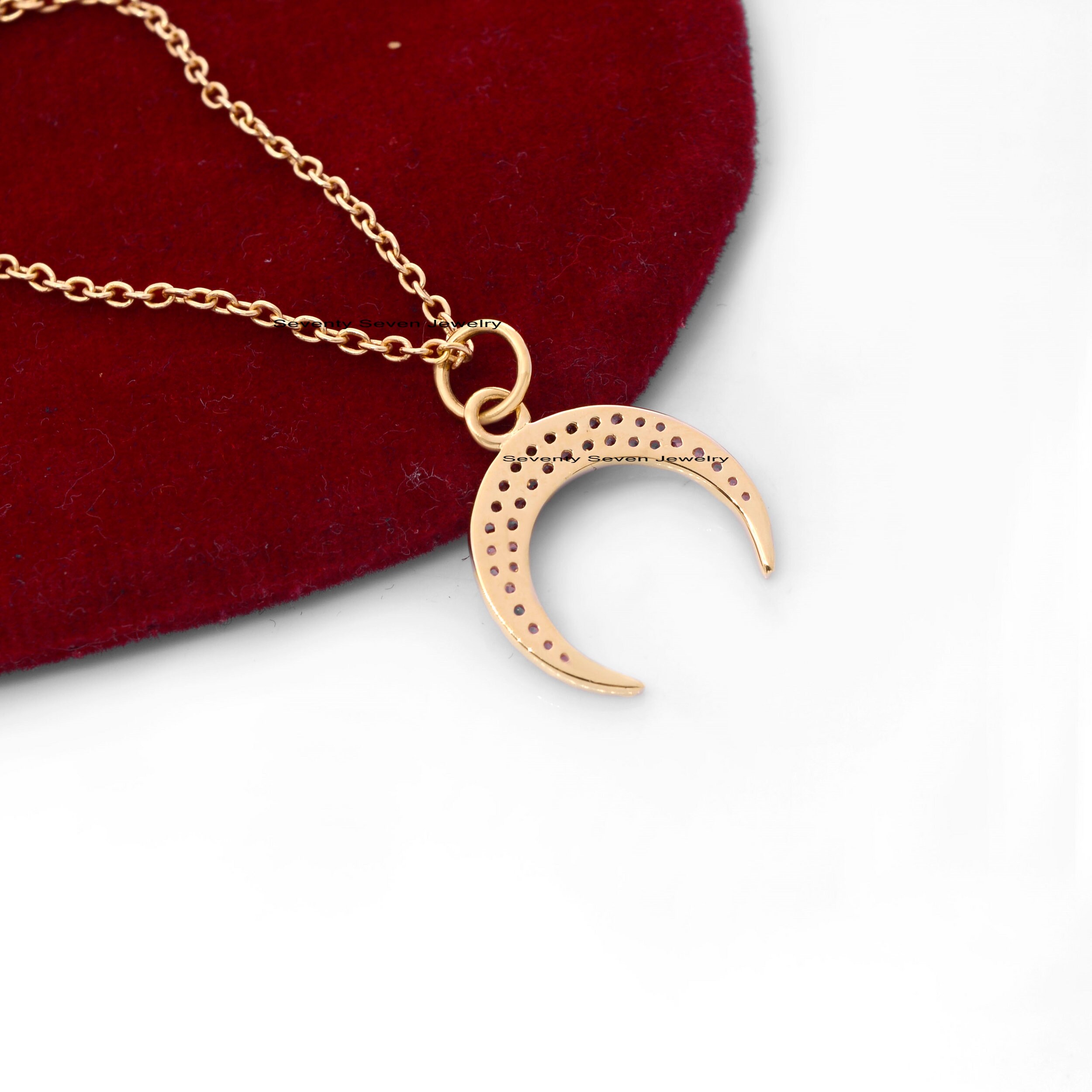 14k Gold Crescent Moon Pendant - View 5 - Seventy Seven Jewelry | SKU: SSMJP462-14KYGDI-2026 14k Gold Crescent Moon Pendant - View 5 - Seventy Seven Jewelry | SKU: SSMJP462-14KYGDI-2026