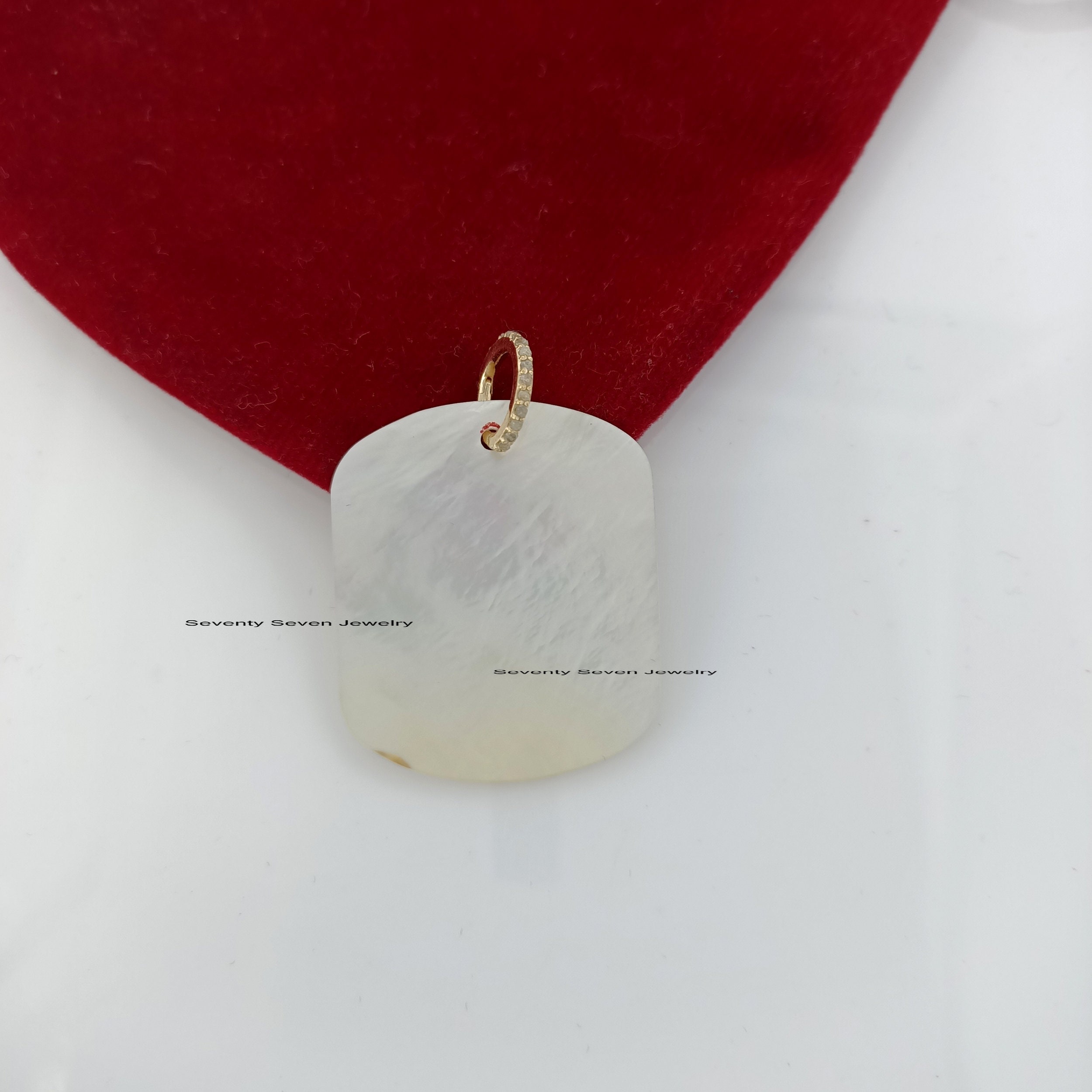 925 Silver Monogram Dog Tag Pendant: Mother of Pearl Initial Necklace - View 4 - Seventy Seven Jewelry | SKU: SSMJP631-SLRHMO 925 Silver Monogram Dog Tag Pendant: Mother of Pearl Initial Necklace - View 4 - Seventy Seven Jewelry | SKU: SSMJP631-SLRHMO