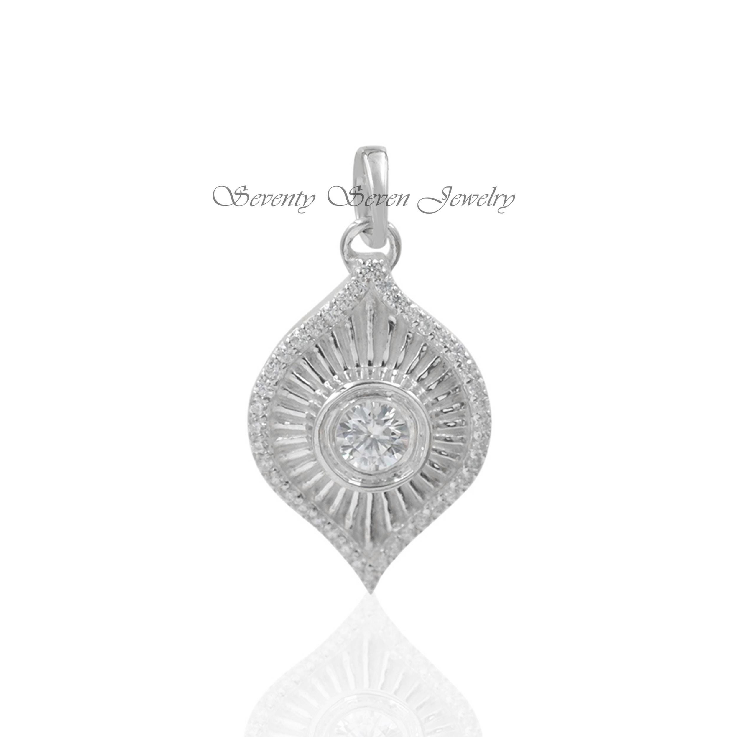 14K Gold Moissanite Evil Eye Pendant: Fluted Protection Charm - View 6 - Seventy Seven Jewelry | SKU: SSMJP2510-SLYGMN-1\2026
